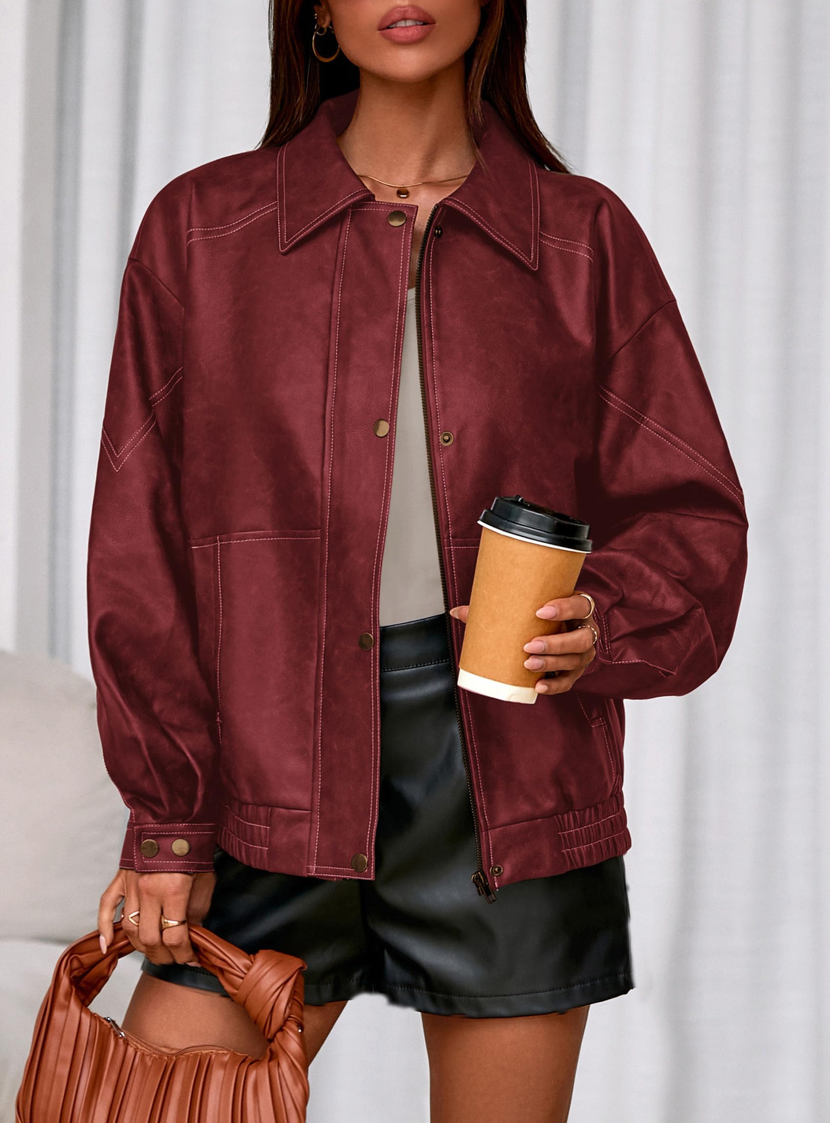 Womens Oversized Faux Leather Jacket Fall Winter Outfits