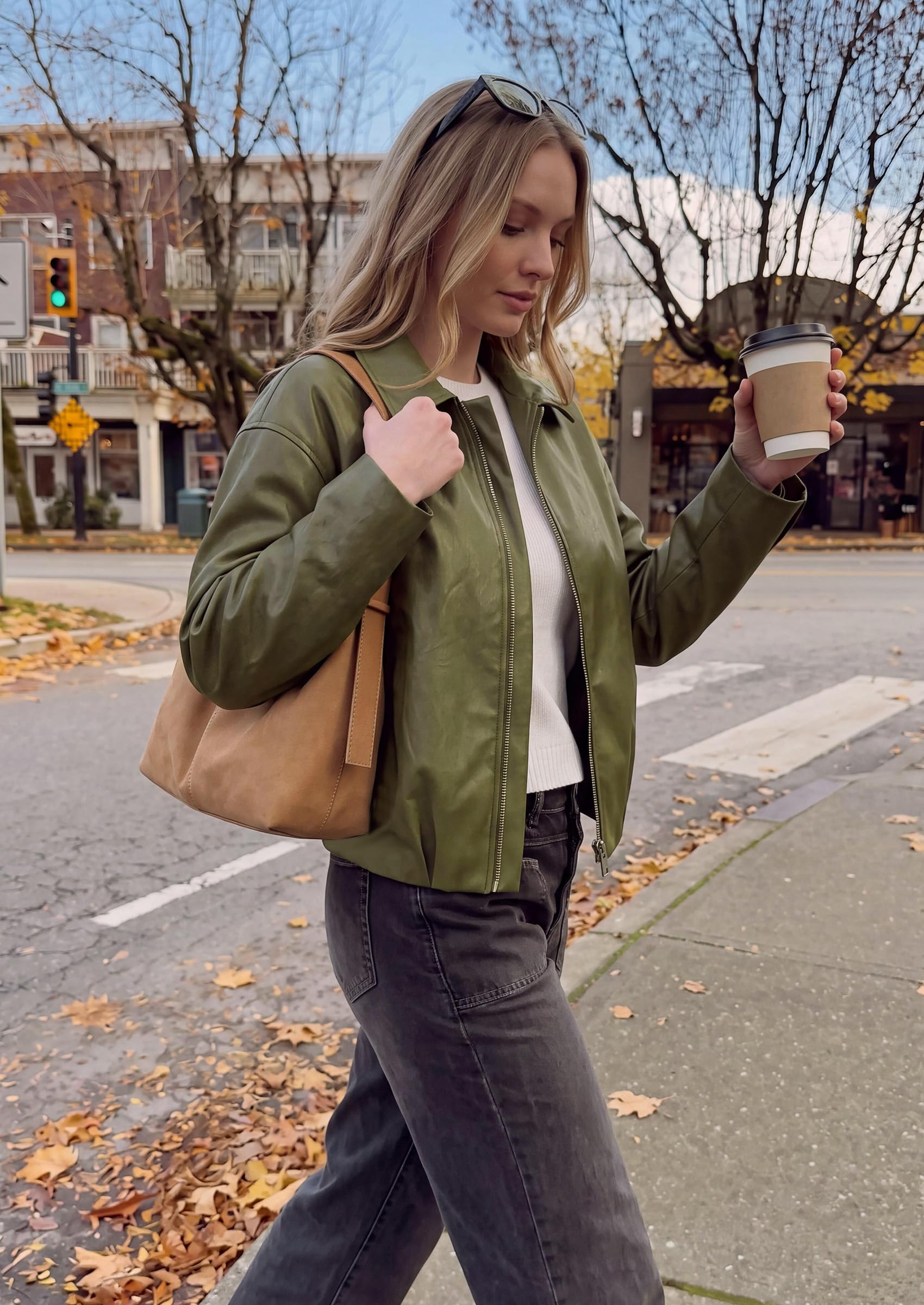 Womens Faux Leather Motorcycle Jackets Fall Cropped Coats