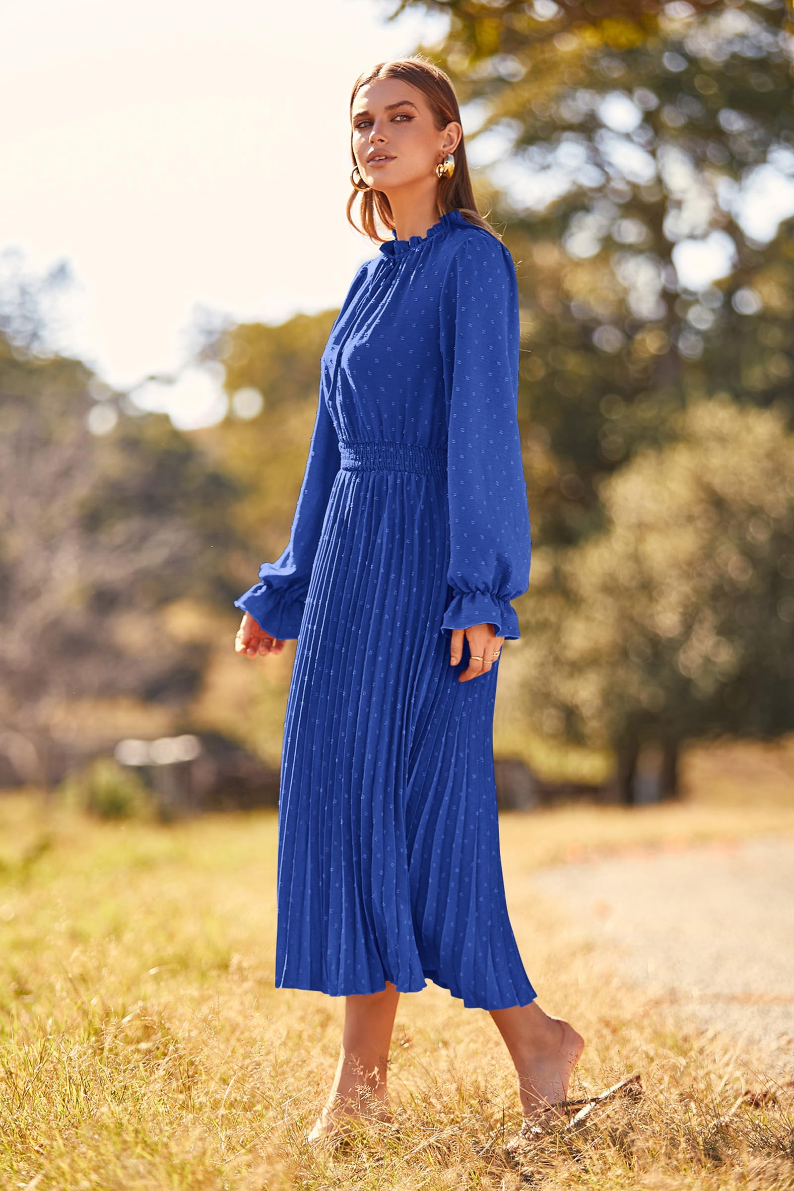 Women's Fall Midi Wedding Guest Dress(Blue,Small)