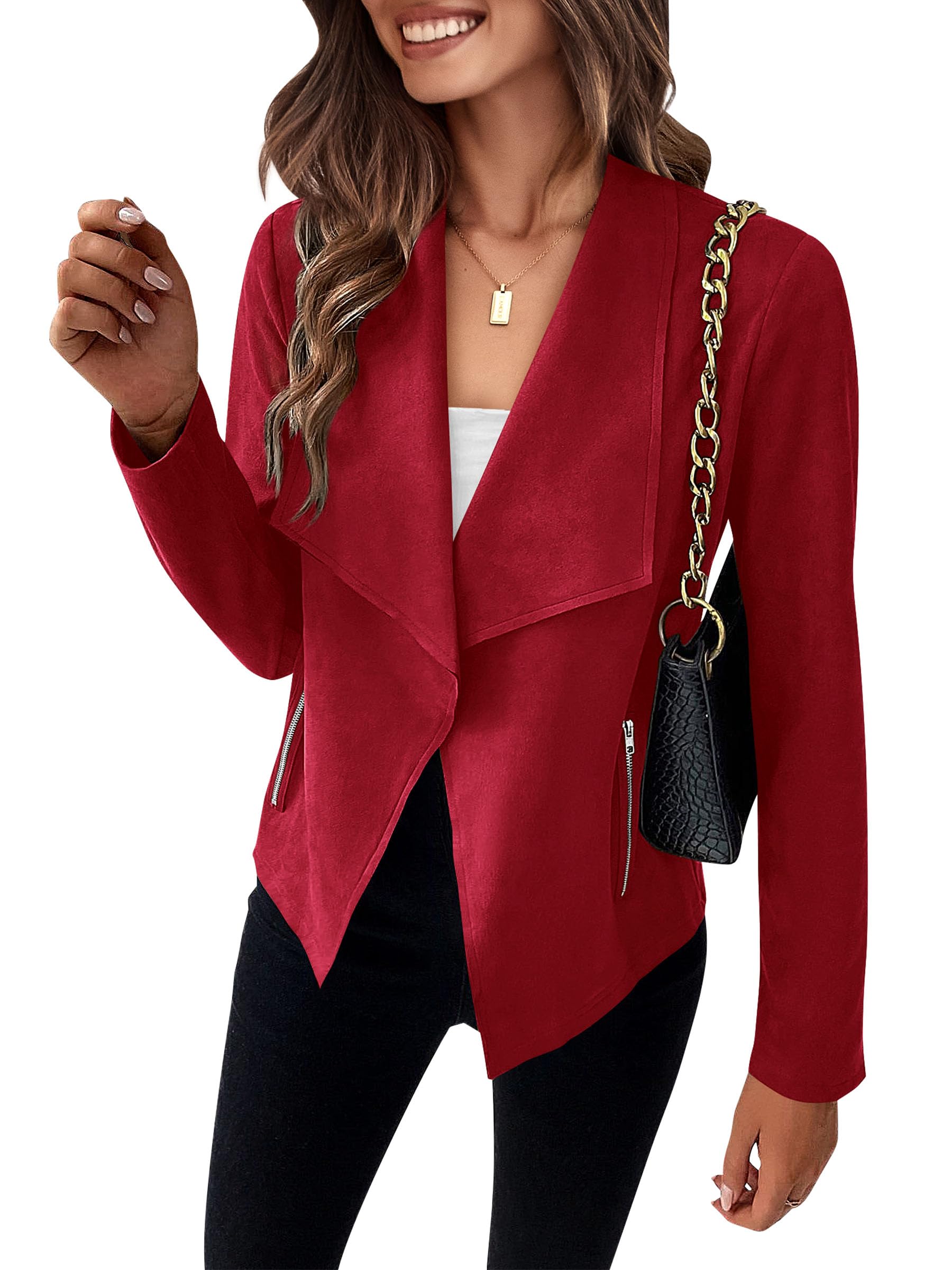 Women's Fall Fashion Faux Suede Jackets(Red,Small)