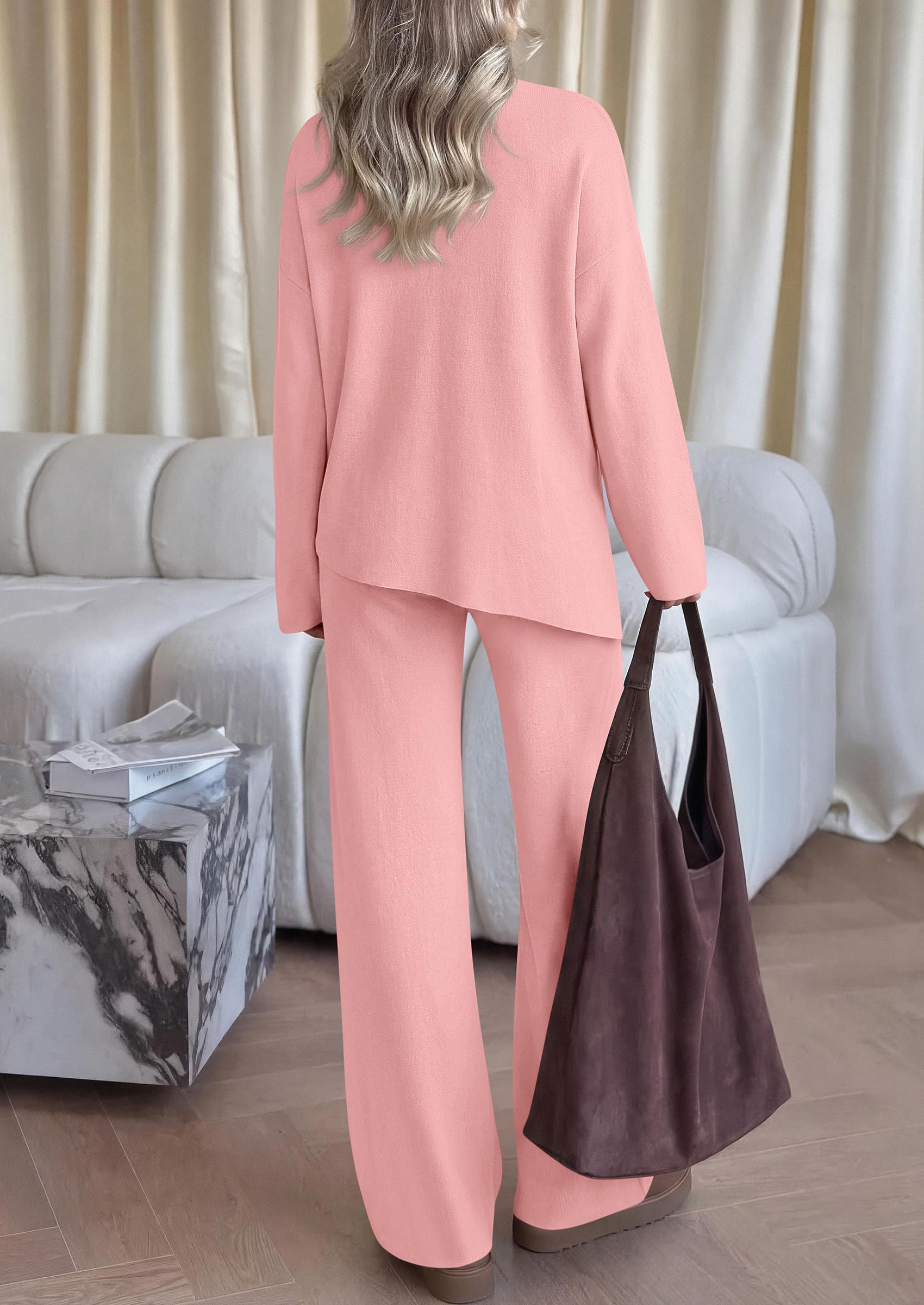 Womens Fall 2 Piece Asymmetric Cozy Sweater Travel Lounge Sets