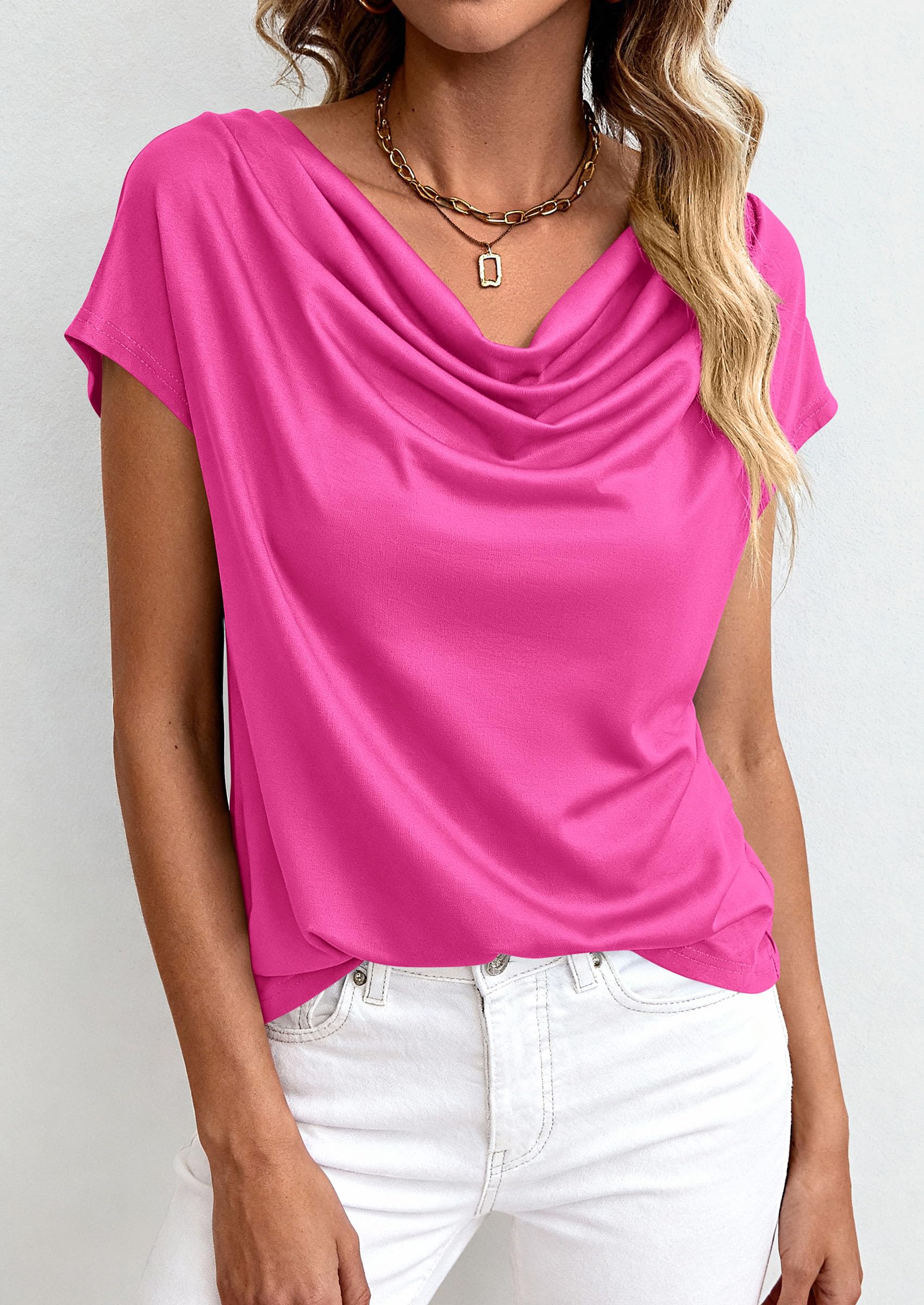 Womens Tops Dressy Business Casual Work Blouses, Hot Pink,XS