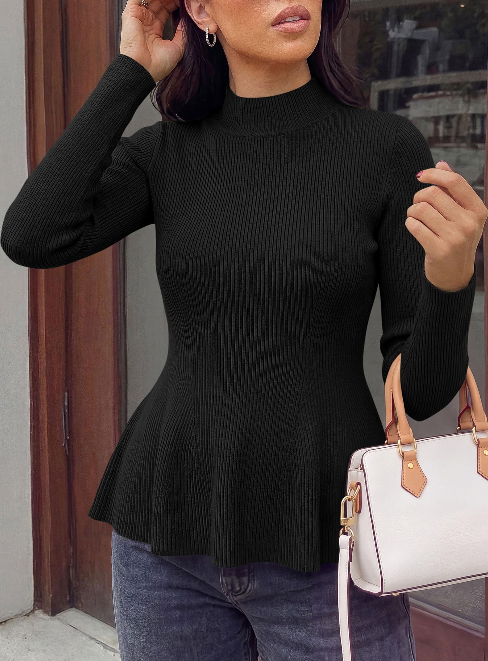 Women's Long Sleeve Peplum Tops Knit Pullover Fall Sweaters