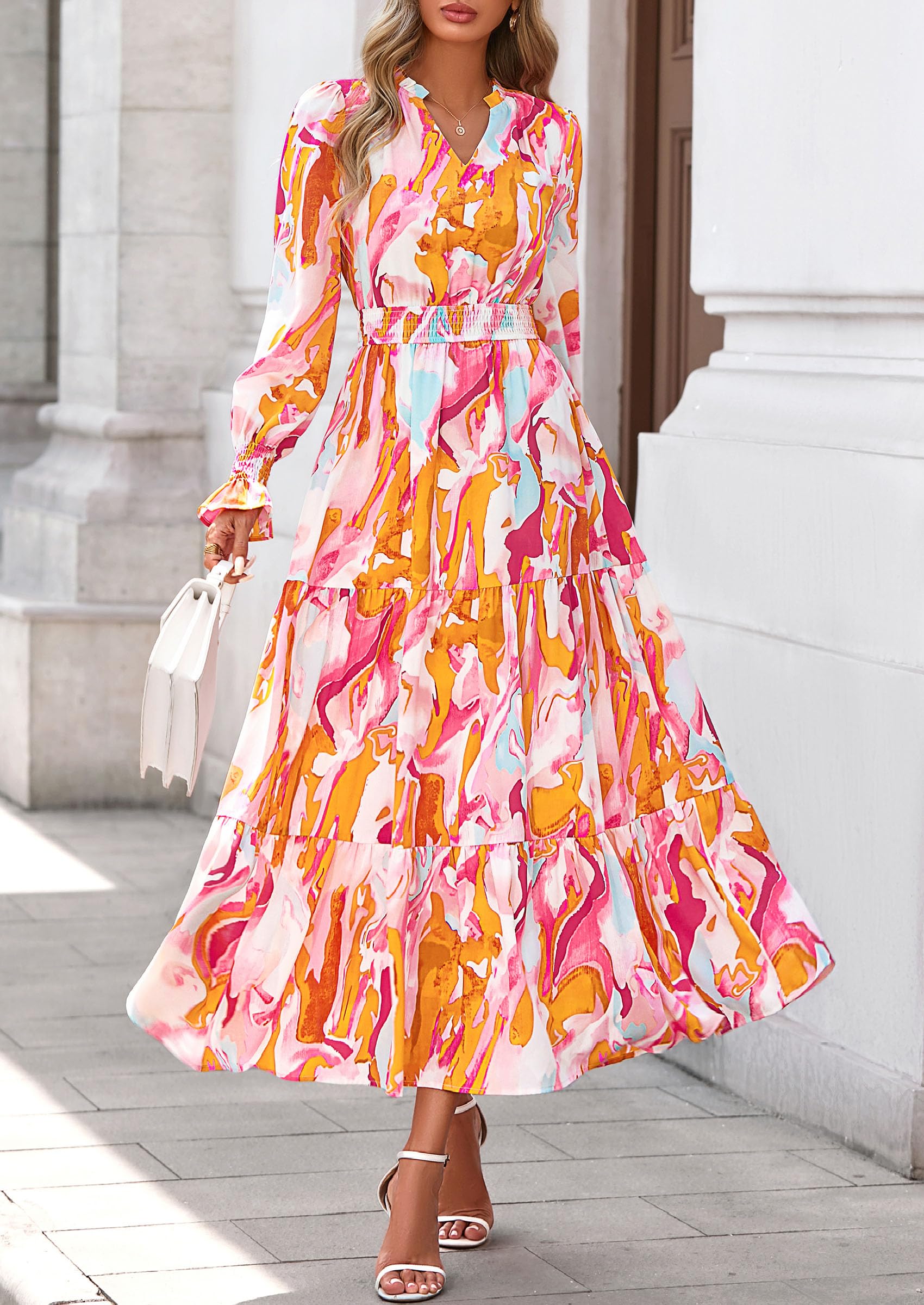 Women's Floral Maxi Dress Fall A Line Wedding Guest Dresses