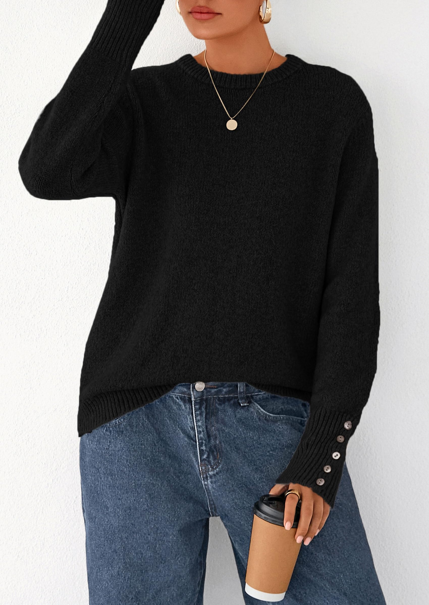 Fall Sweaters for Women Cozy Casual Pullover Ribbed Knit Tops