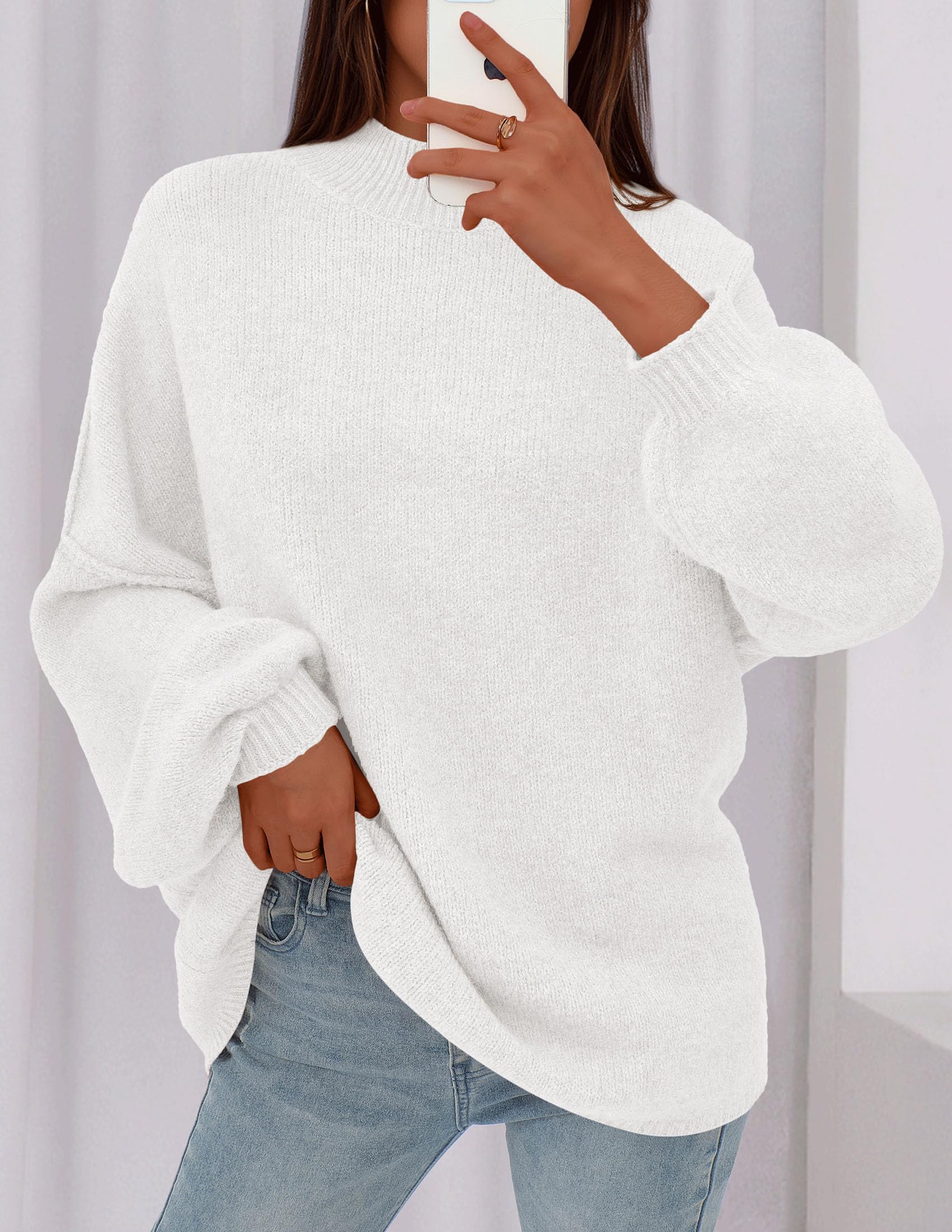 Women's Oversized Sweaters Fall Clothes (White,S)