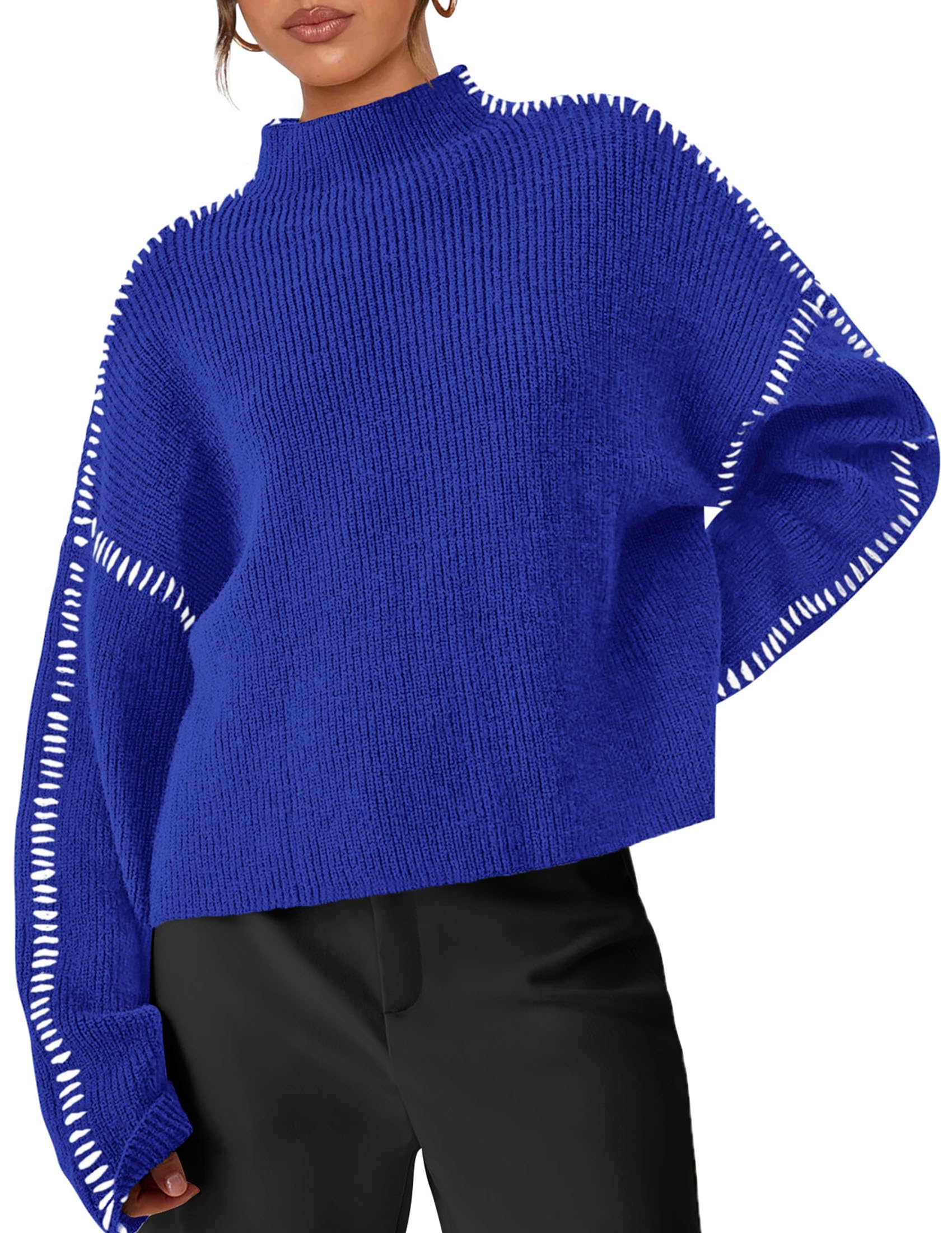 Womens Chunky Knit Oversized Pullover Sweaters,Royal Blue,S