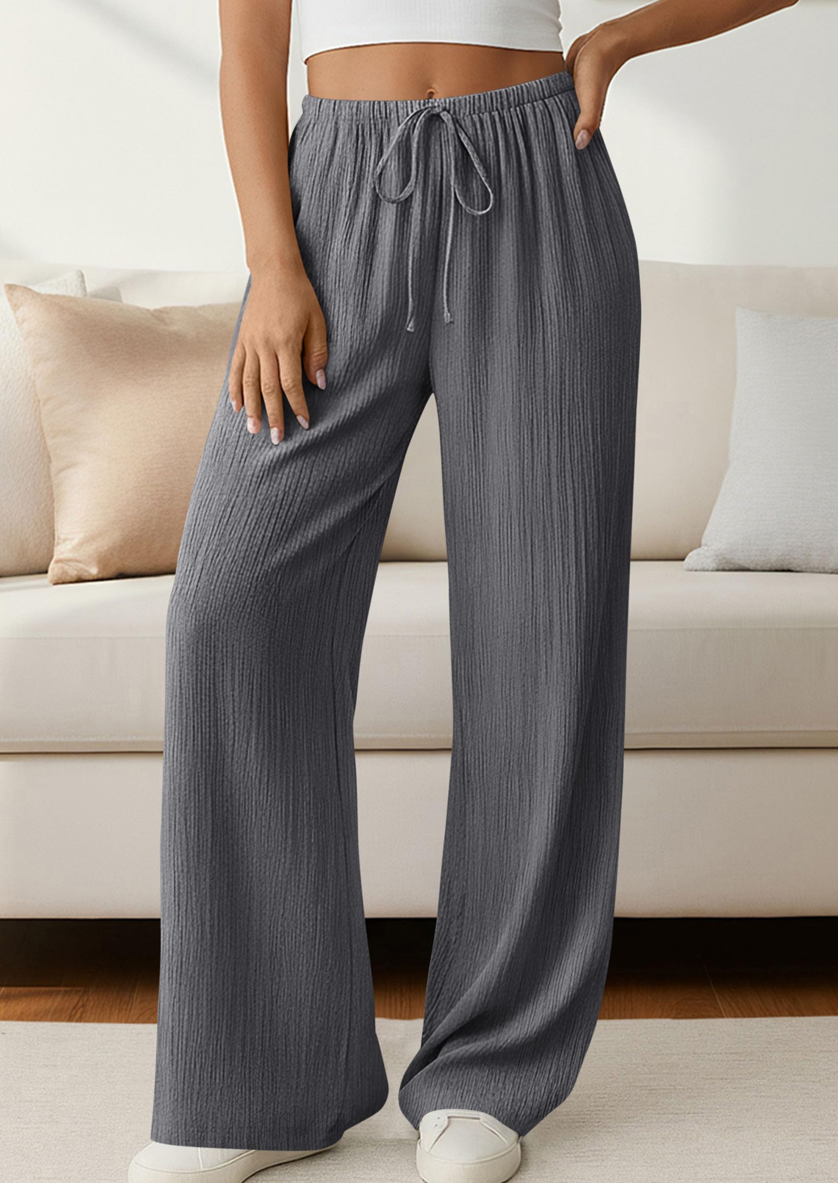 Women's Palazzo Pants Casual Wide Leg Trousers,Light Grey,S