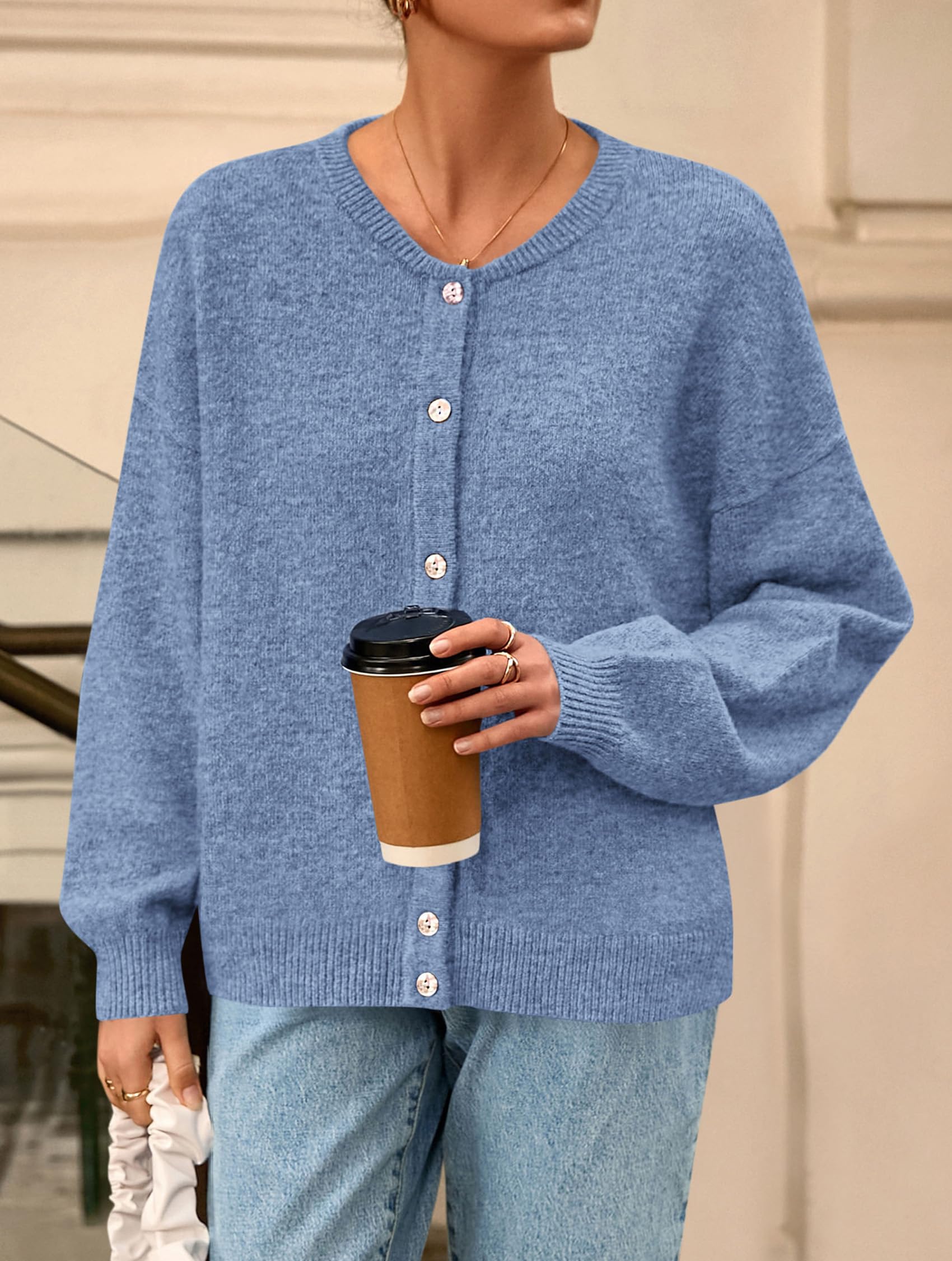 Womens Long Sleeve Cardigan Sweaters Button Down Knit Tops