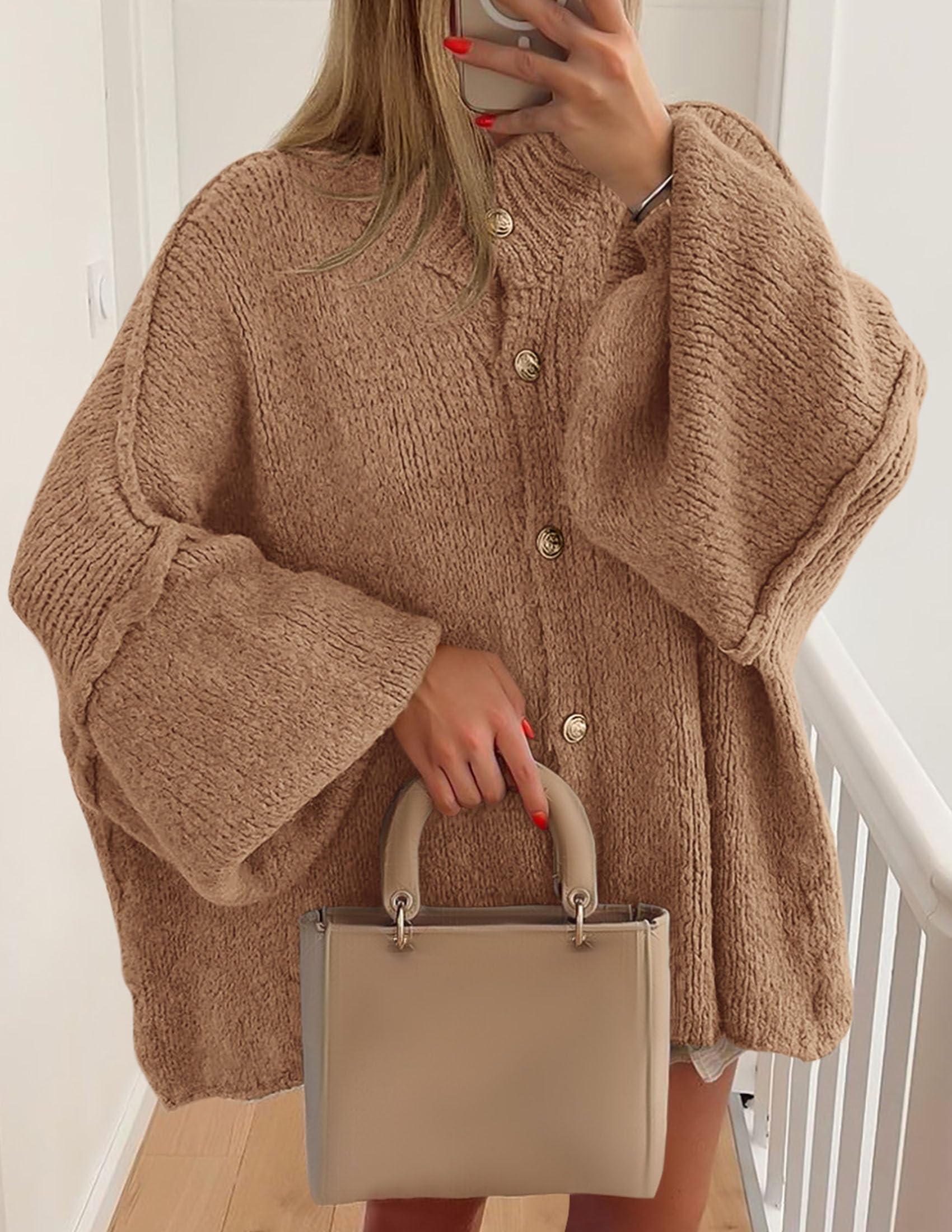 Women's Oversized Chunky Cardigan Sweaters(Khaki,Small)