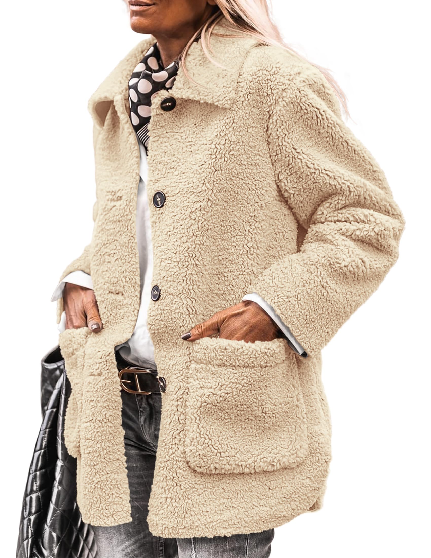 Women's Fleece Sherpa Coats Winter Outfits Beige,S