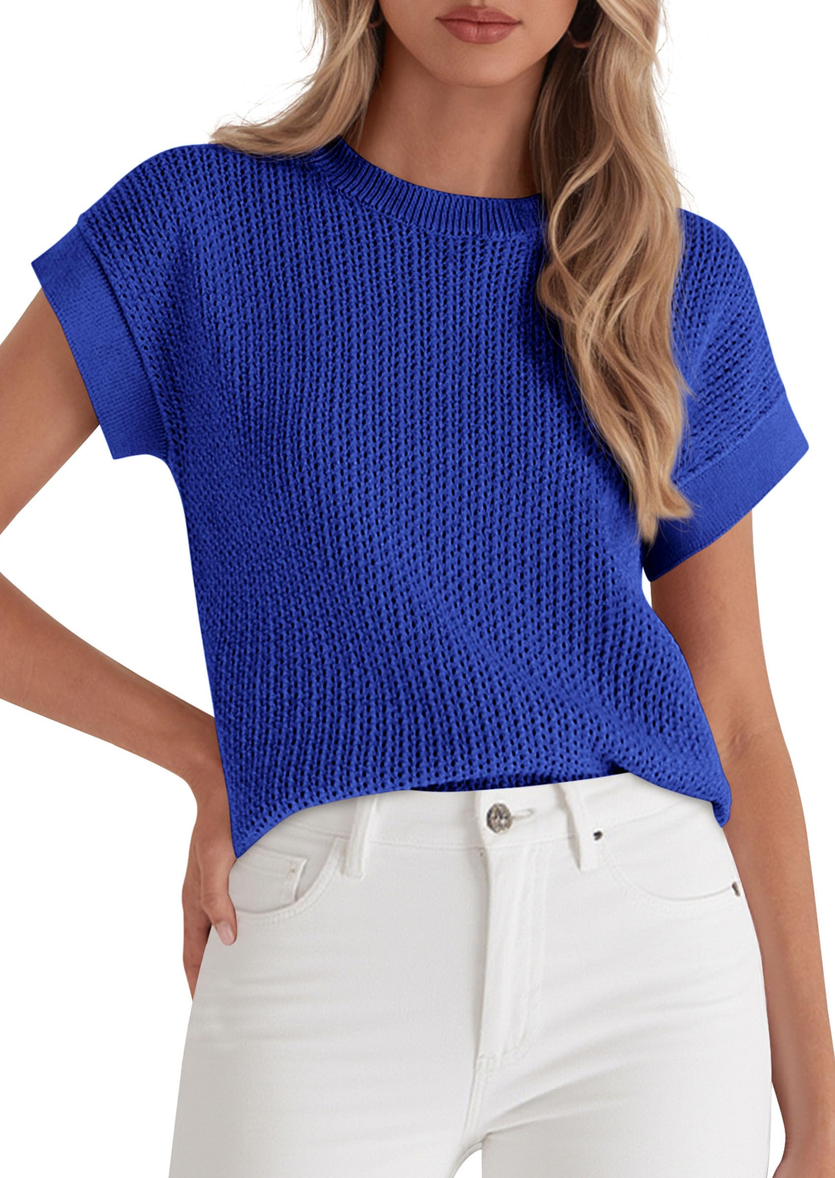 Women's Summer Sweater Vest Crochet Tops (Royal Blue,S)