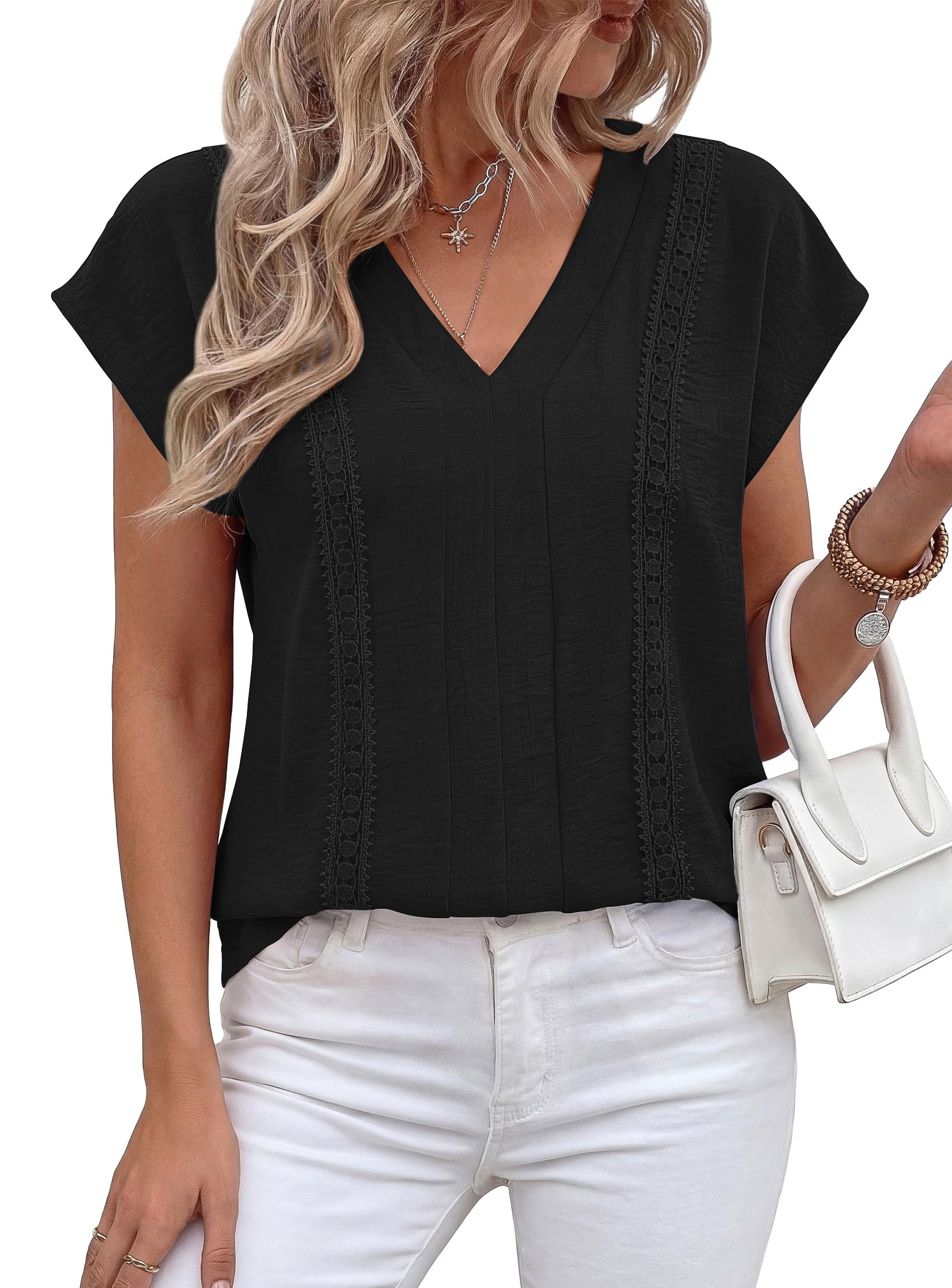 Women's Summer Tops Dressy Casual Blouses,Black,S