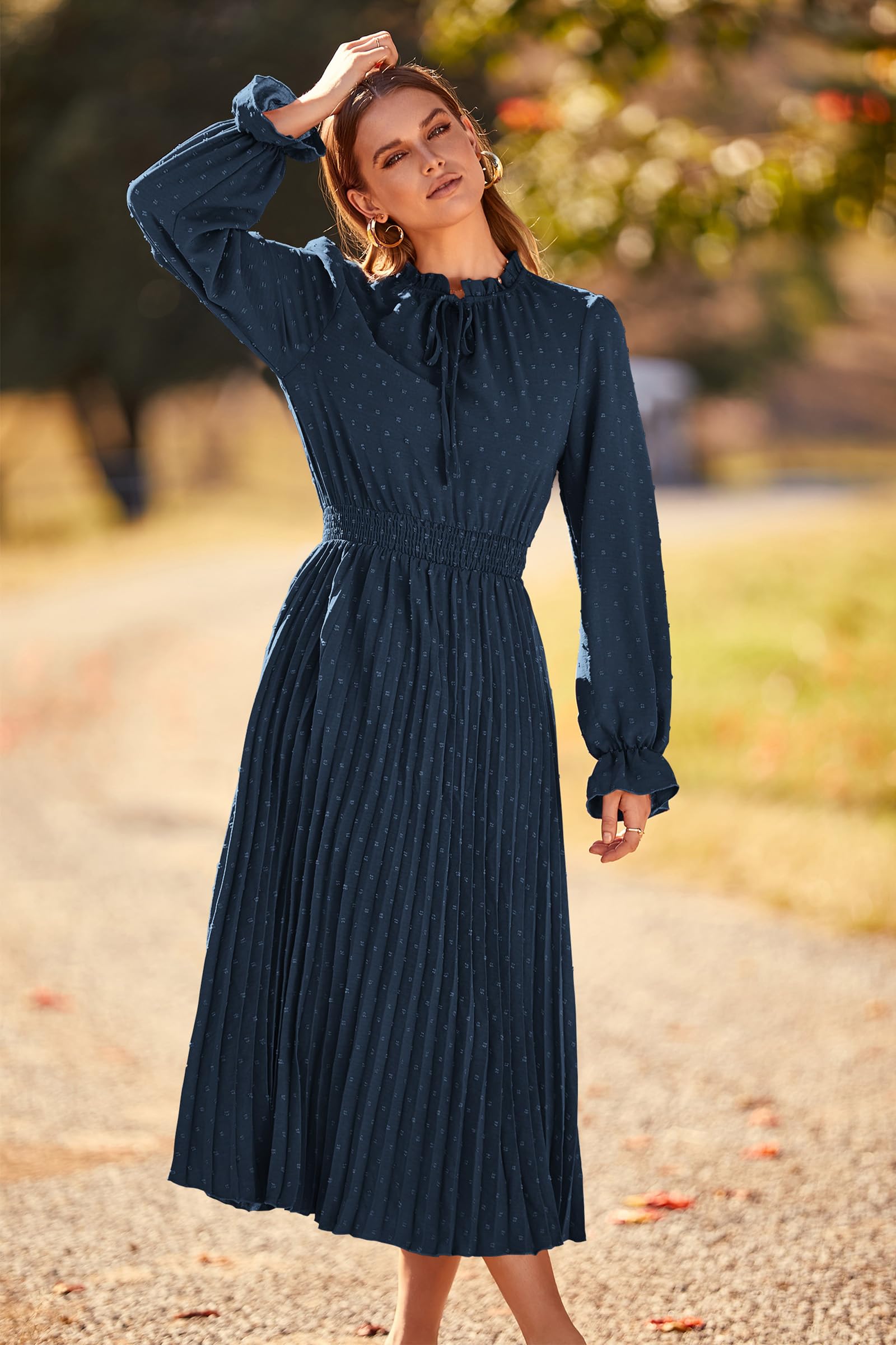 Women's Fall Midi Wedding Guest Dress(Navy,Small)