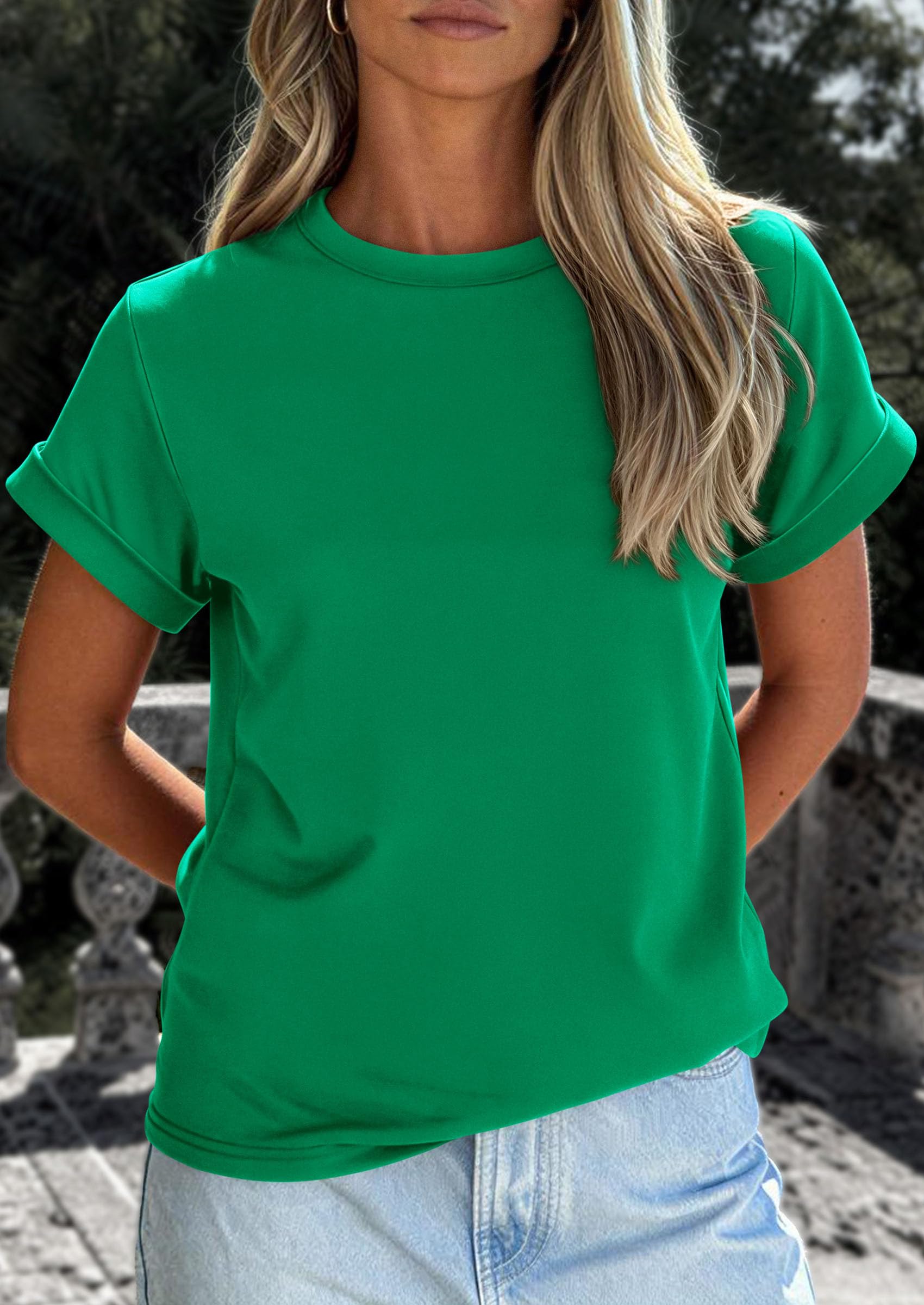 Womens Summer Tops Short Sleeve Shirts,Green,S