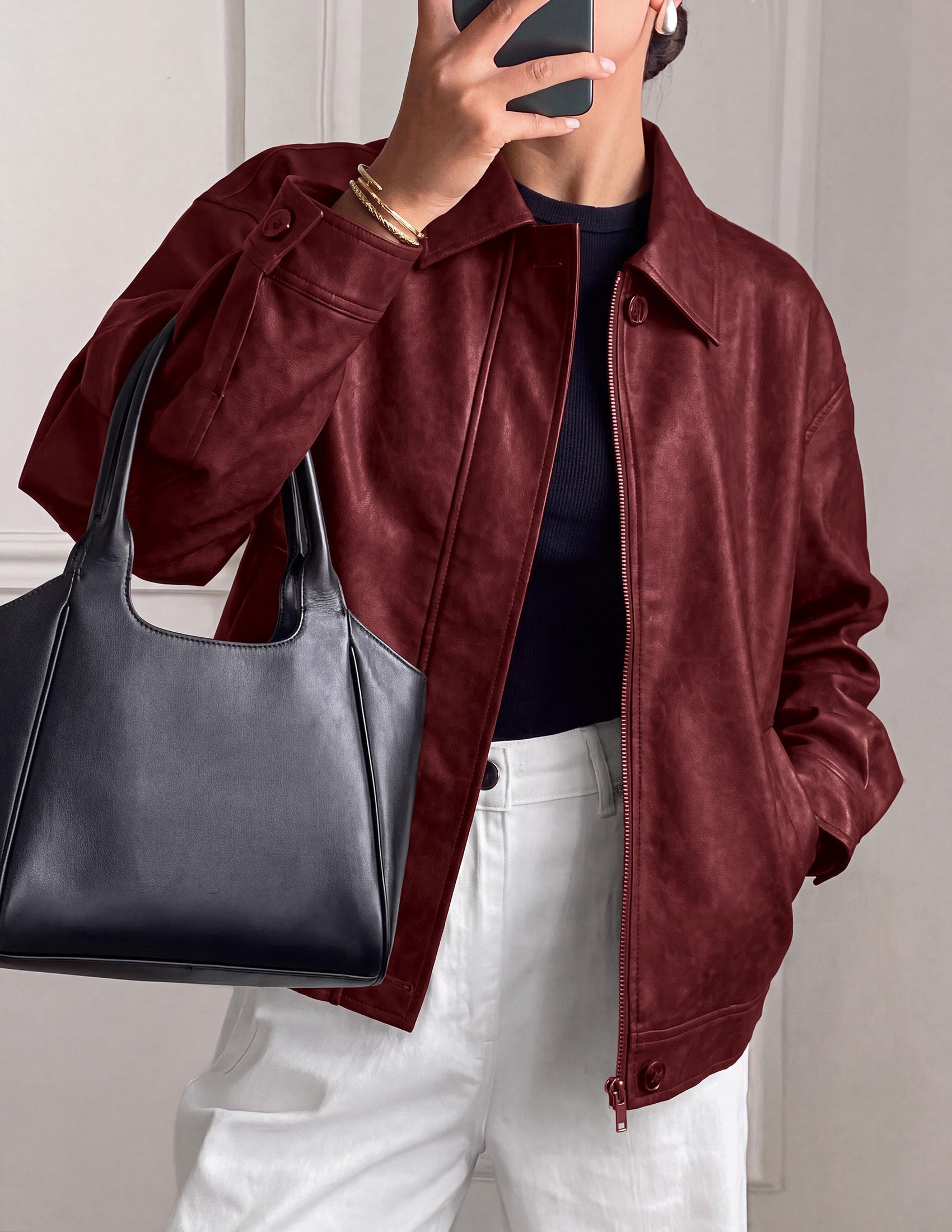 Women's Faux Leather Oversized Motorcycle Jackets Fall Outfits