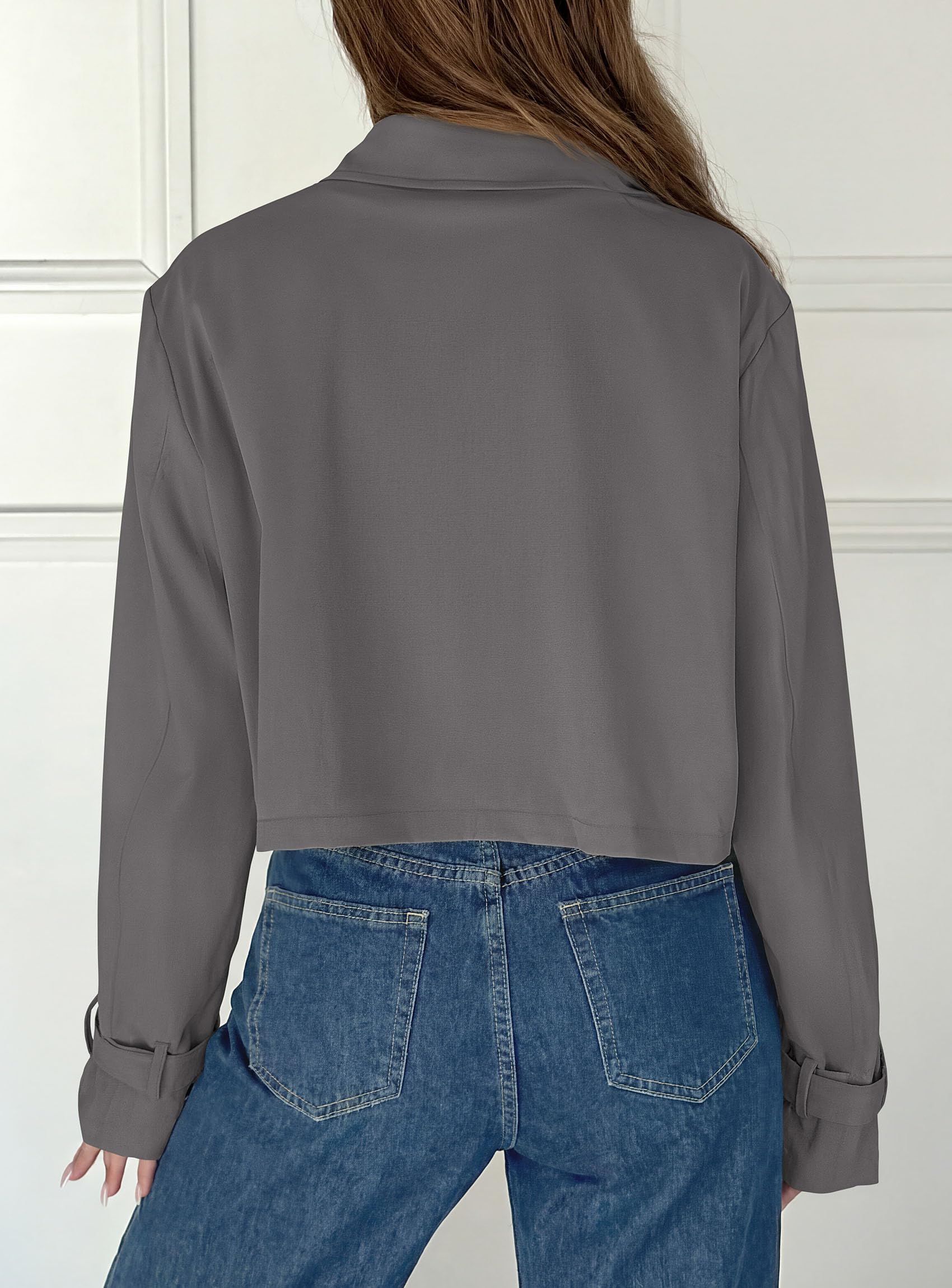 Cropped Trench Coat For Women Short Jacket,Grey,S