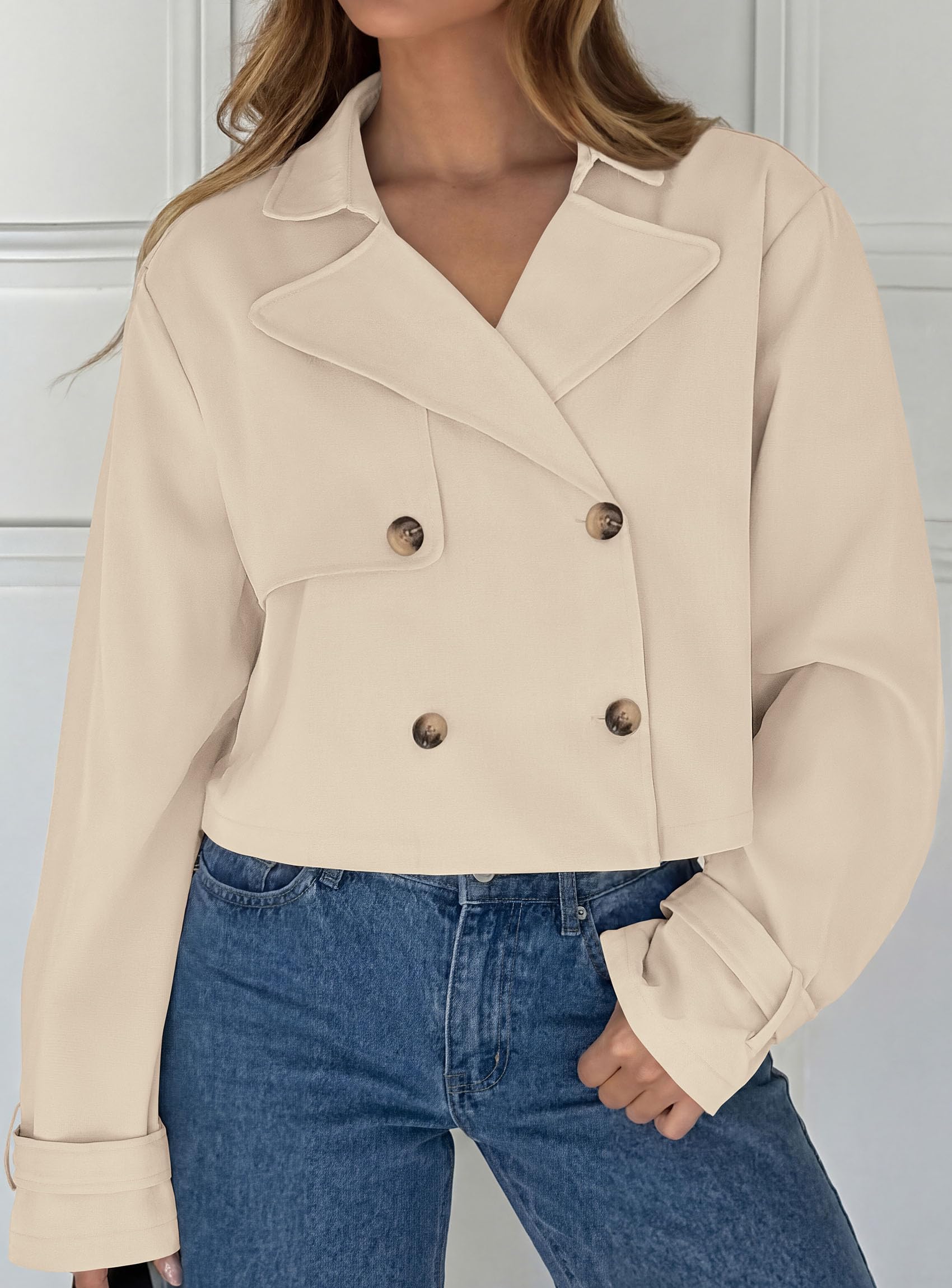Cropped Trench Coat For Women Short Jacket,Beige,S