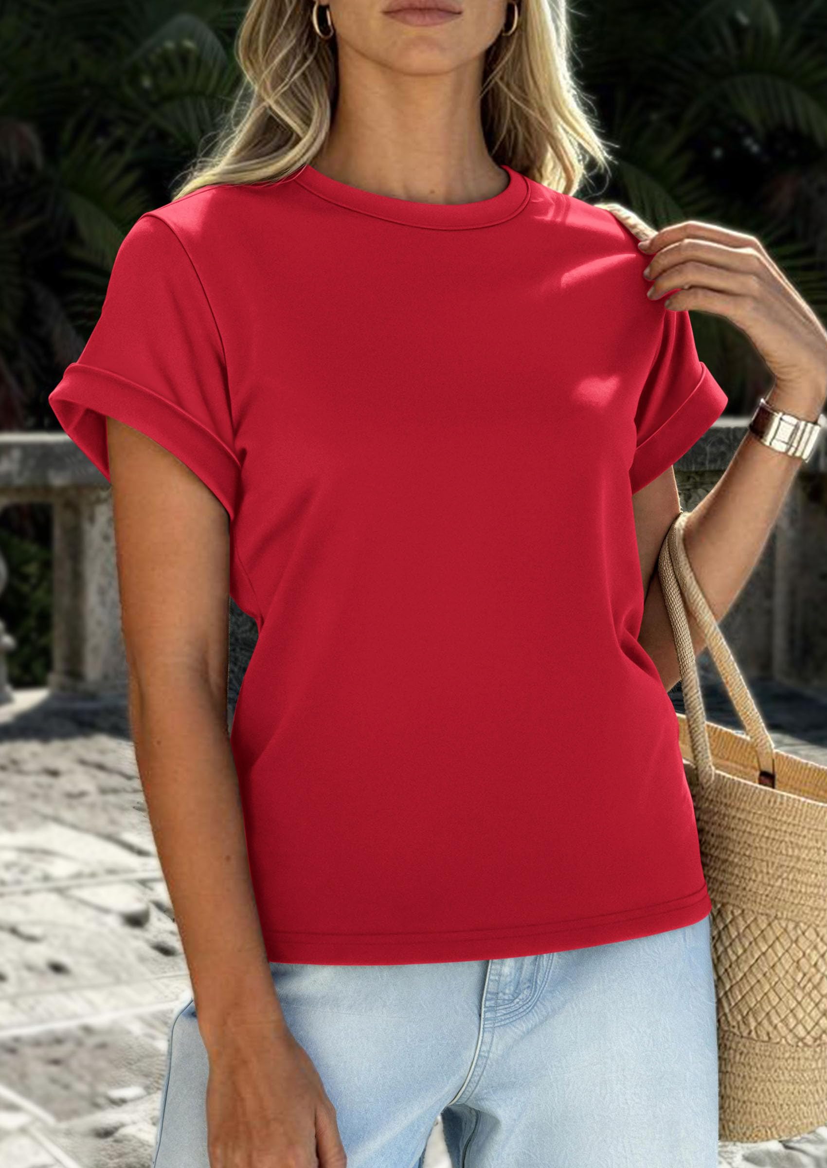 Womens Summer Tops Short Sleeve Shirts,Red,S