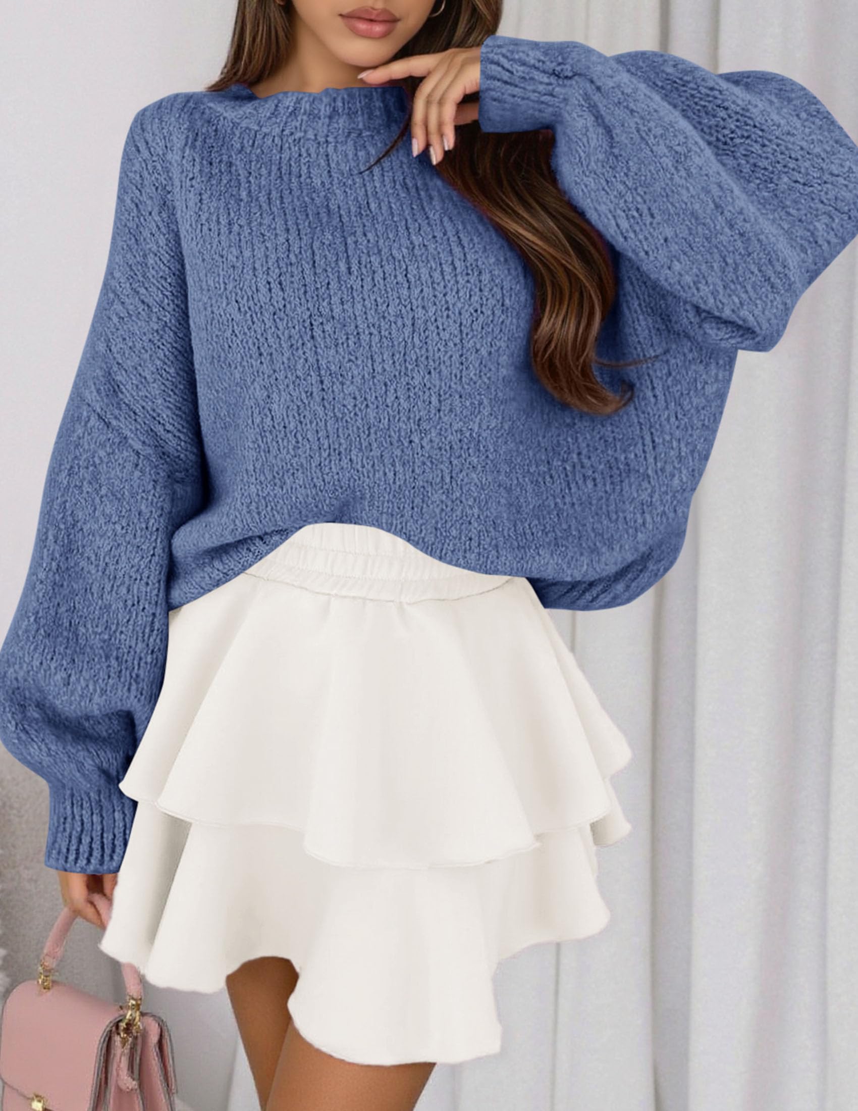 Women's Chunky Knit Oversized Pullover Sweaters,Mist Blues