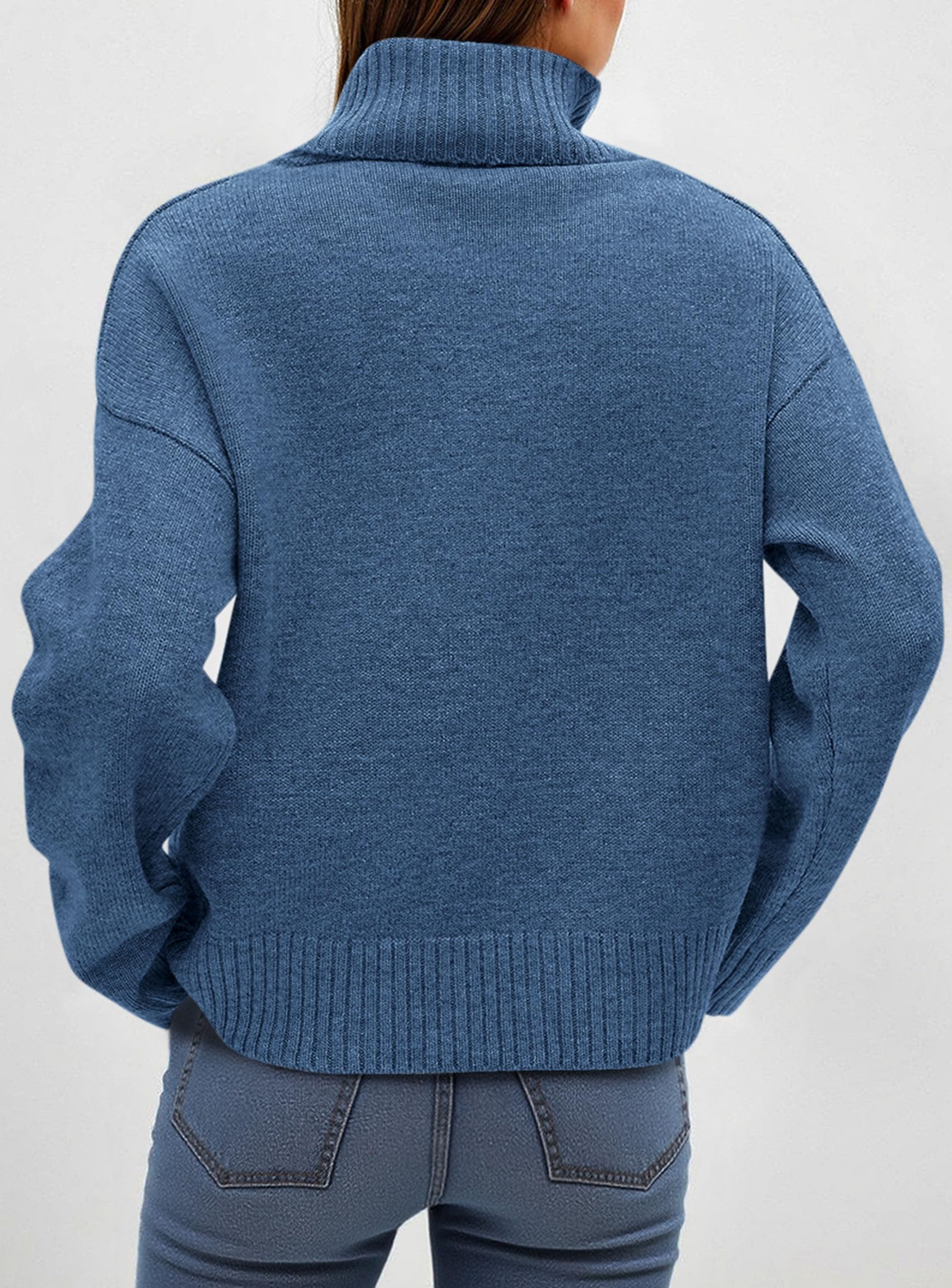 Womens Turtleneck Long Sleeve Knit Sweater,Grey Blue,S