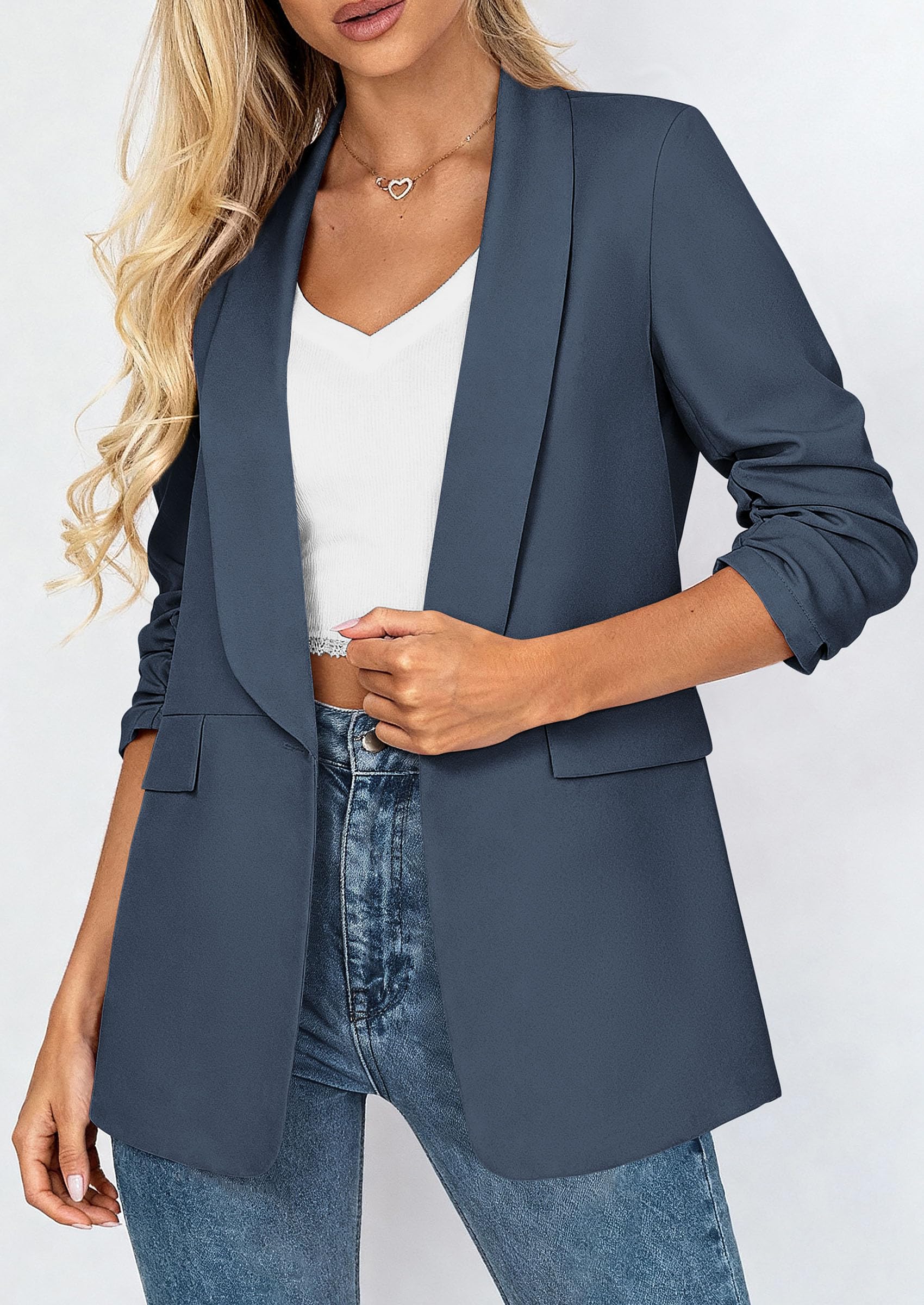 Women's Summer Blazers Business Casual Outfits Dusty Blue,XS