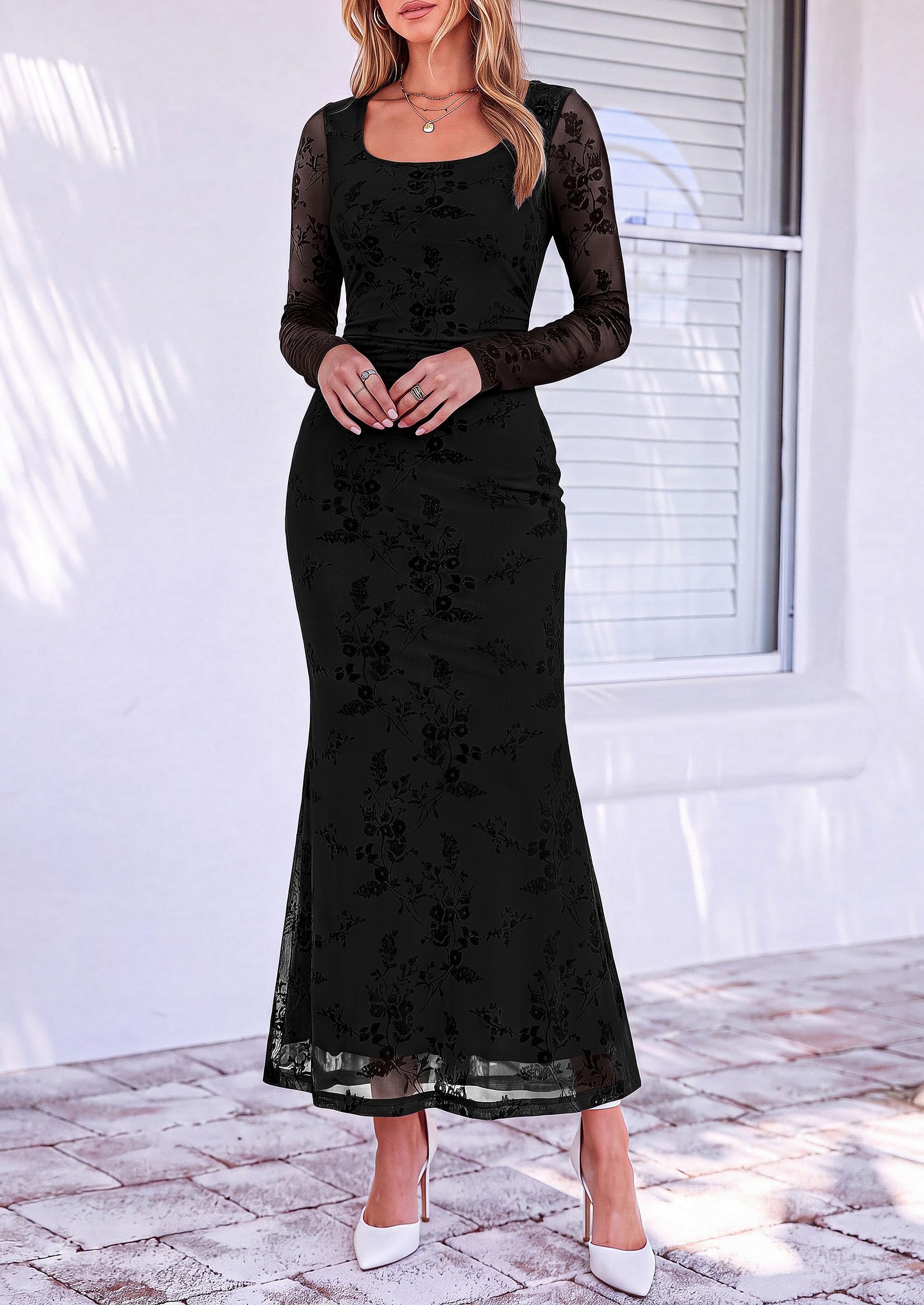 Women's Formal Floral Maxi Dress Fall Wedding Guest Dresses