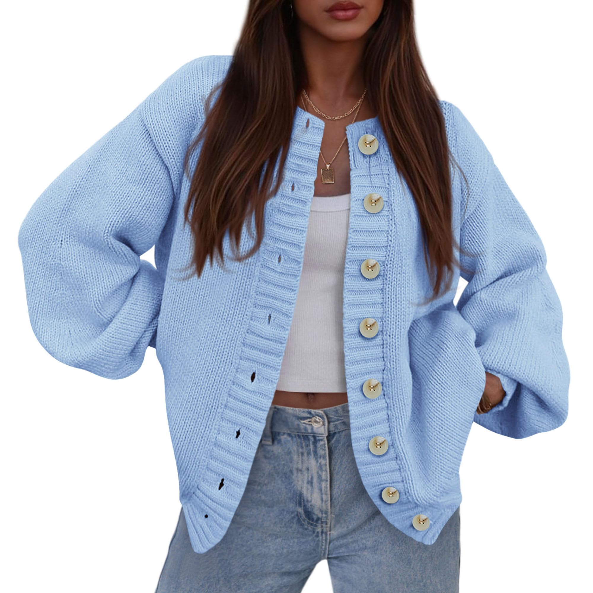 Women's Winter Chunky Cardigan Sweaters (Blue,Small)