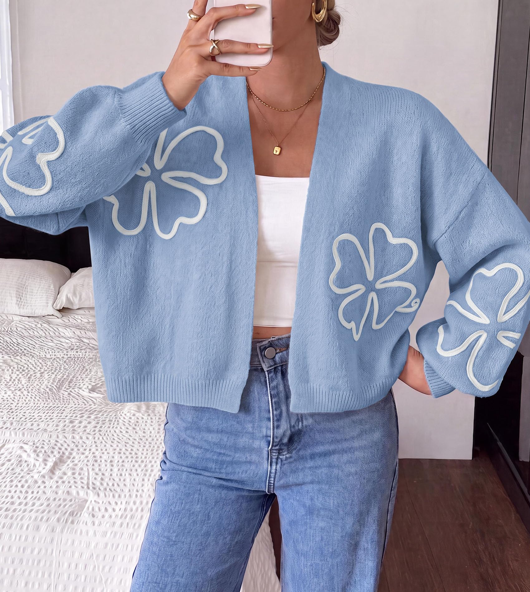 Women's Floral Oversized Cardigan Sweaters Trendy Fall Outfits