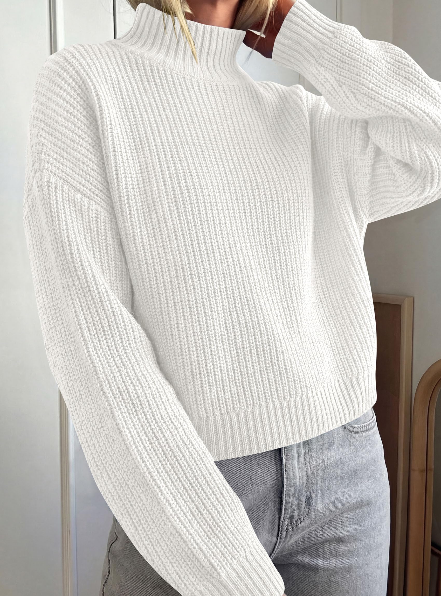 Women's Chunky Knit Fall Mock Turtleneck Pullover Sweaters