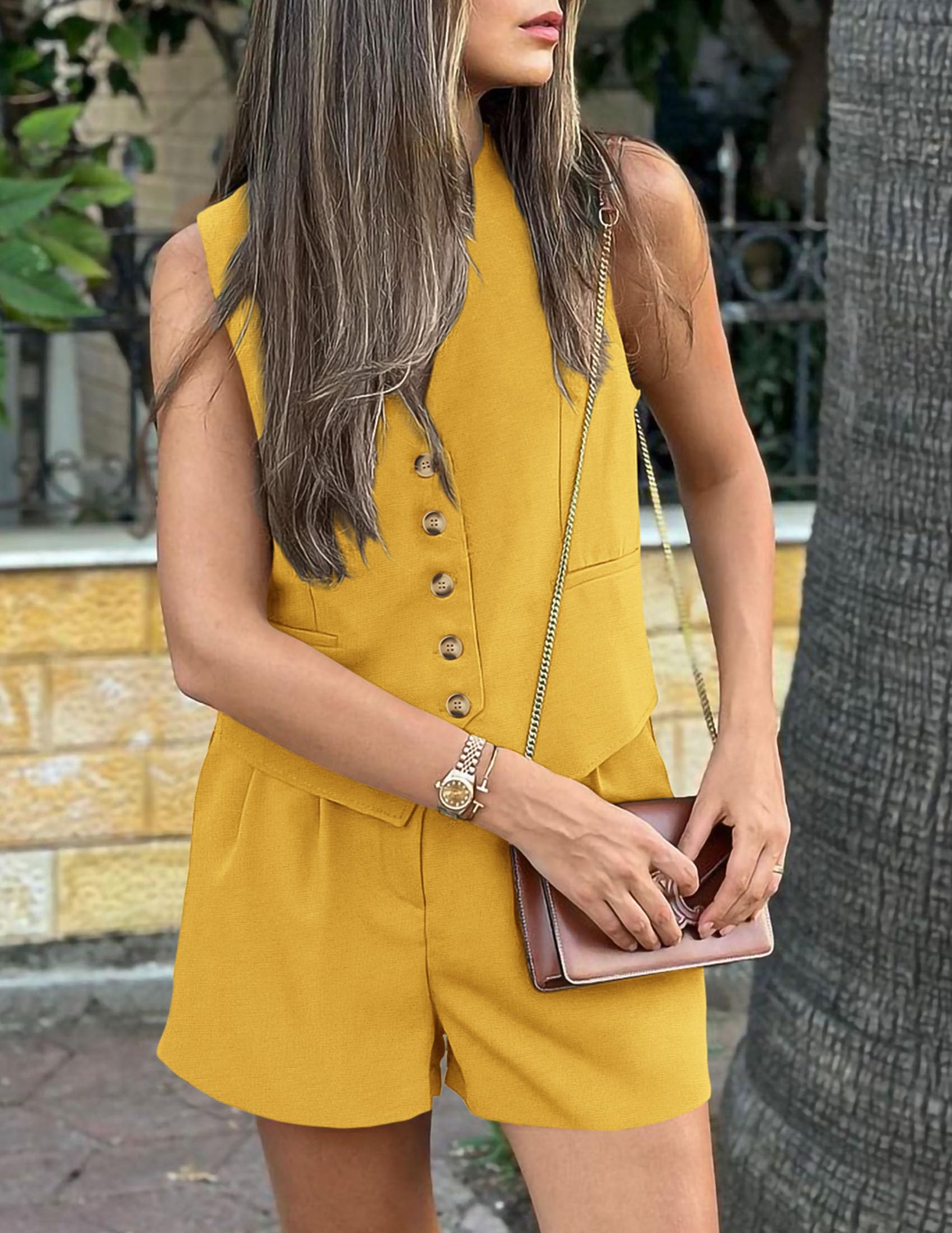Women's Summer Two Piece Outfits Sets (Yellow,X-Small)