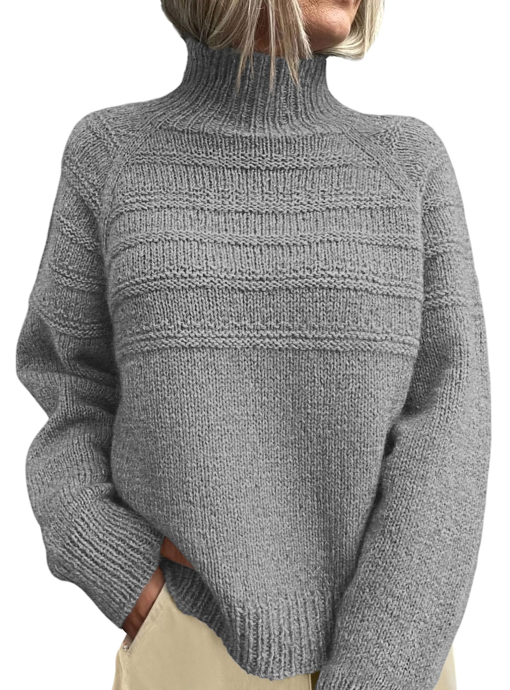 Women's Chunky Knit Mock Neck Pullover Sweaters,Grey,S