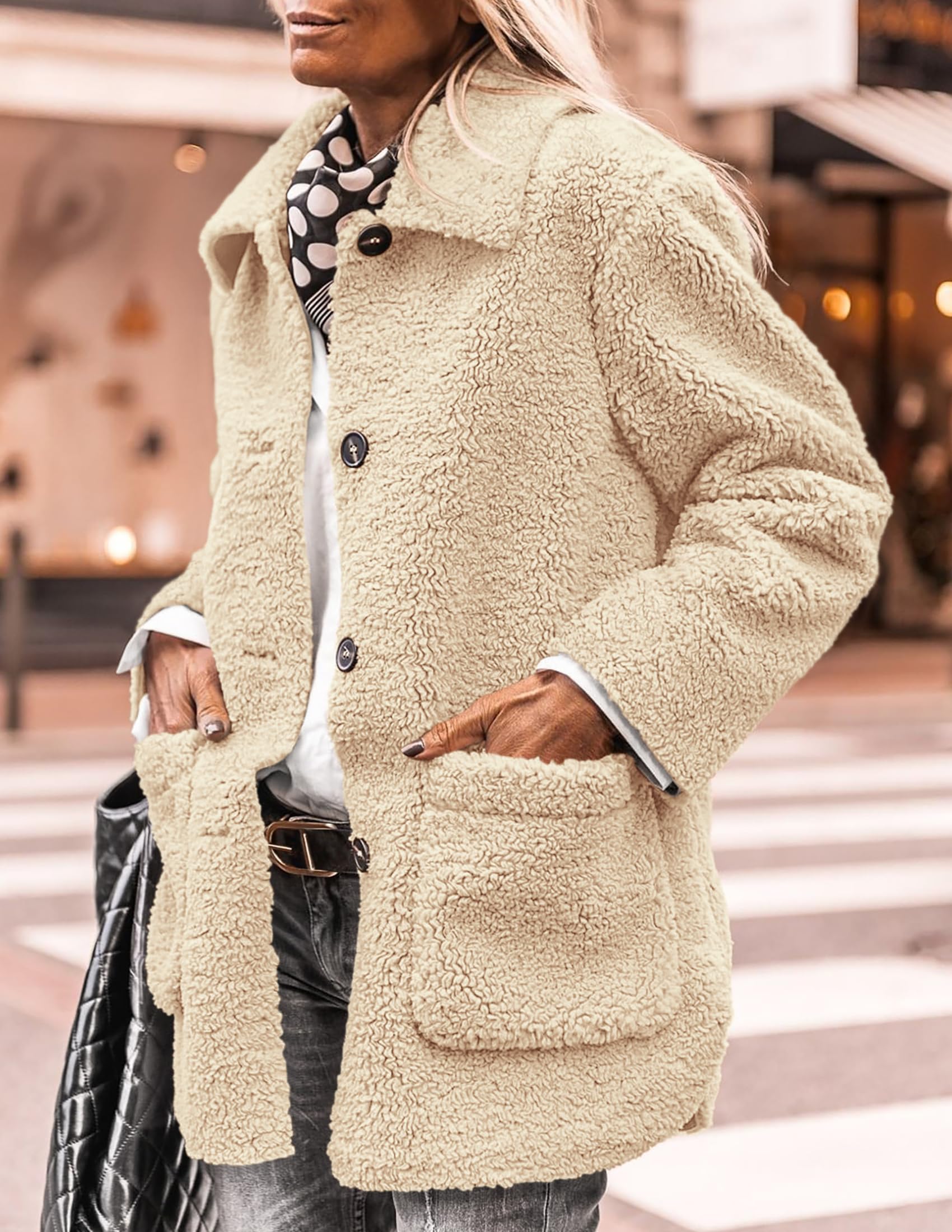 Women's Fleece Sherpa Coats Winter Outfits Beige,S