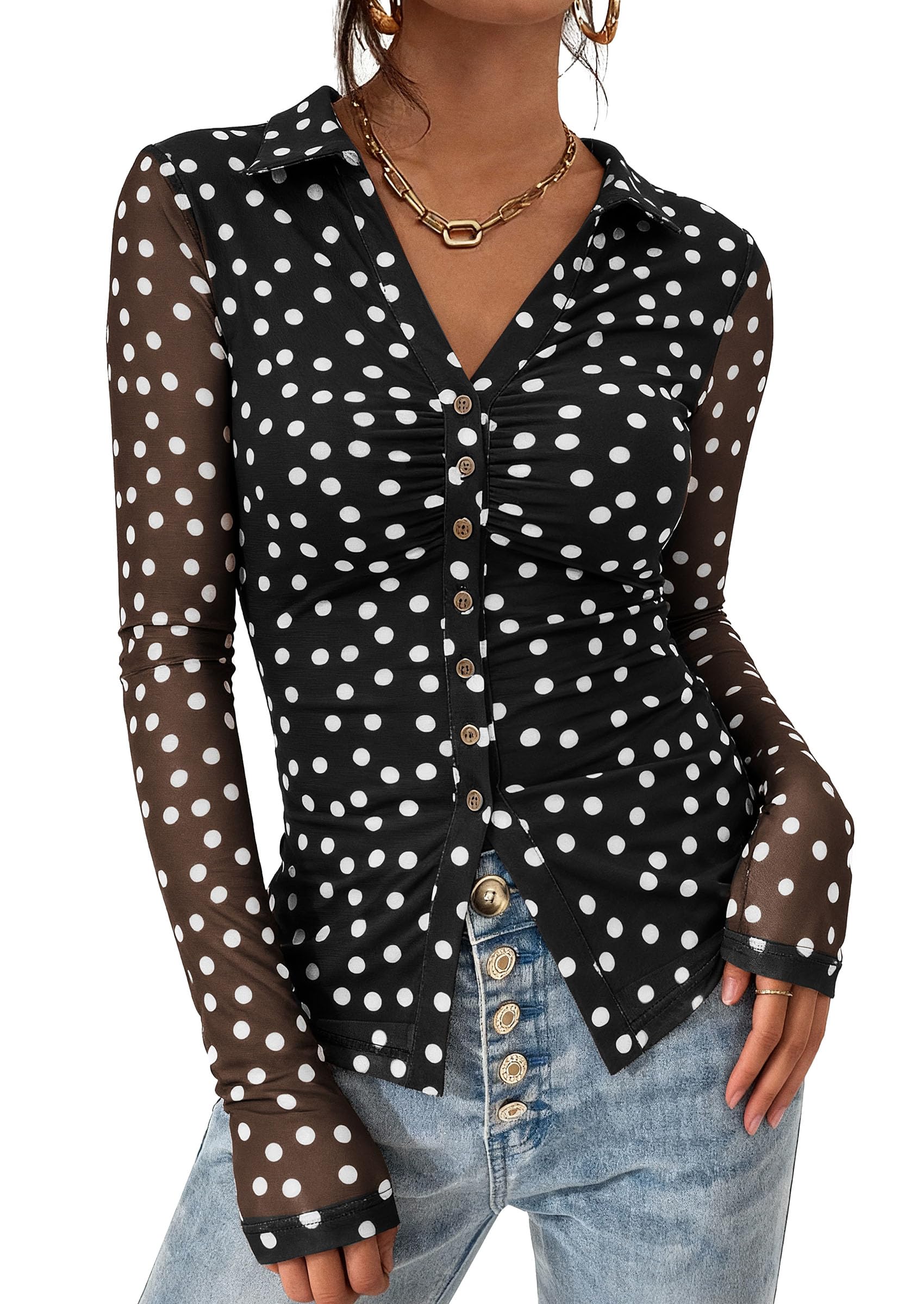 Women's Button Down Shirts Boho Mesh Floral Going Out Tops