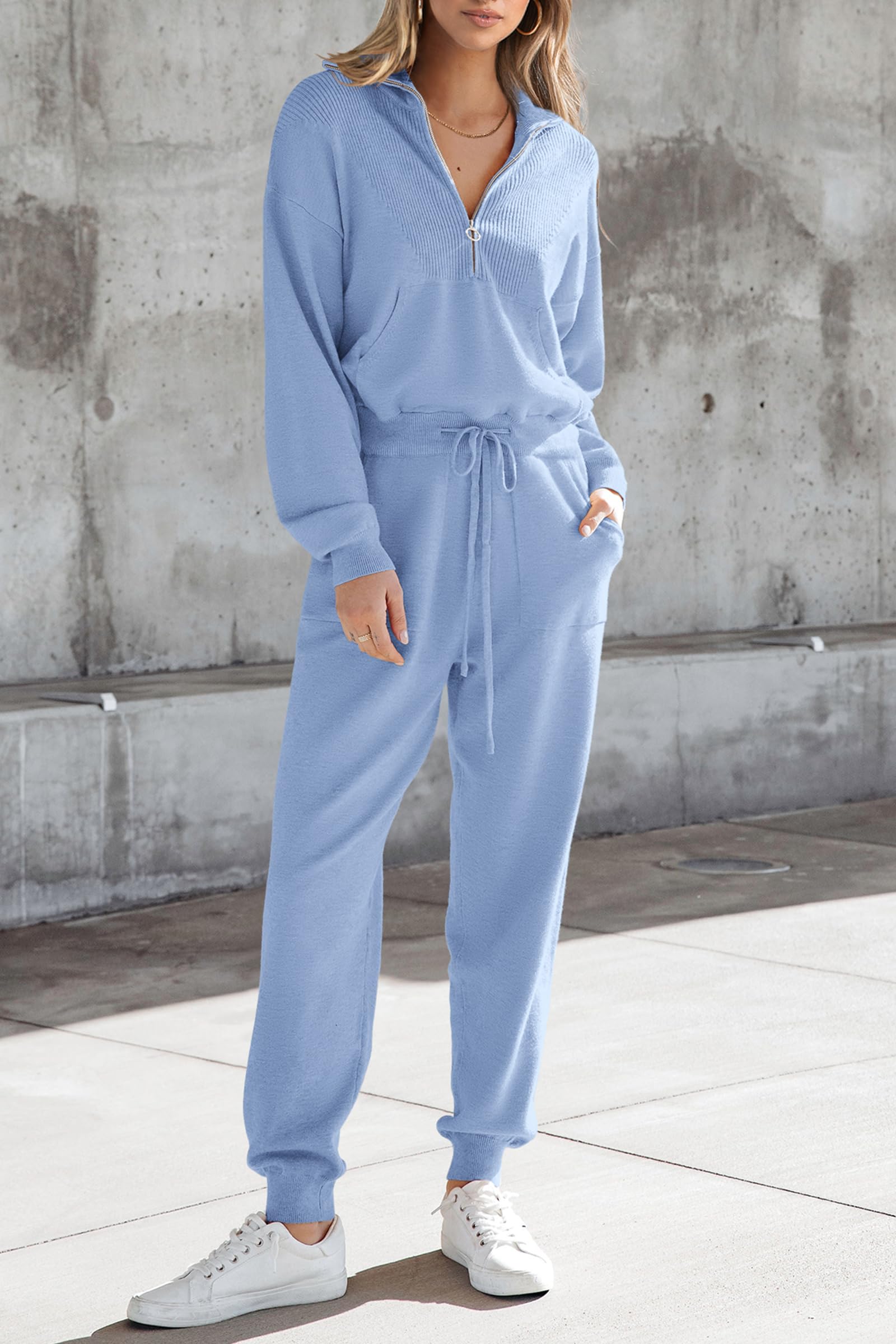 Women's 2 Piece Sweatsuits Set Fall Outfits(Light Blue,S)