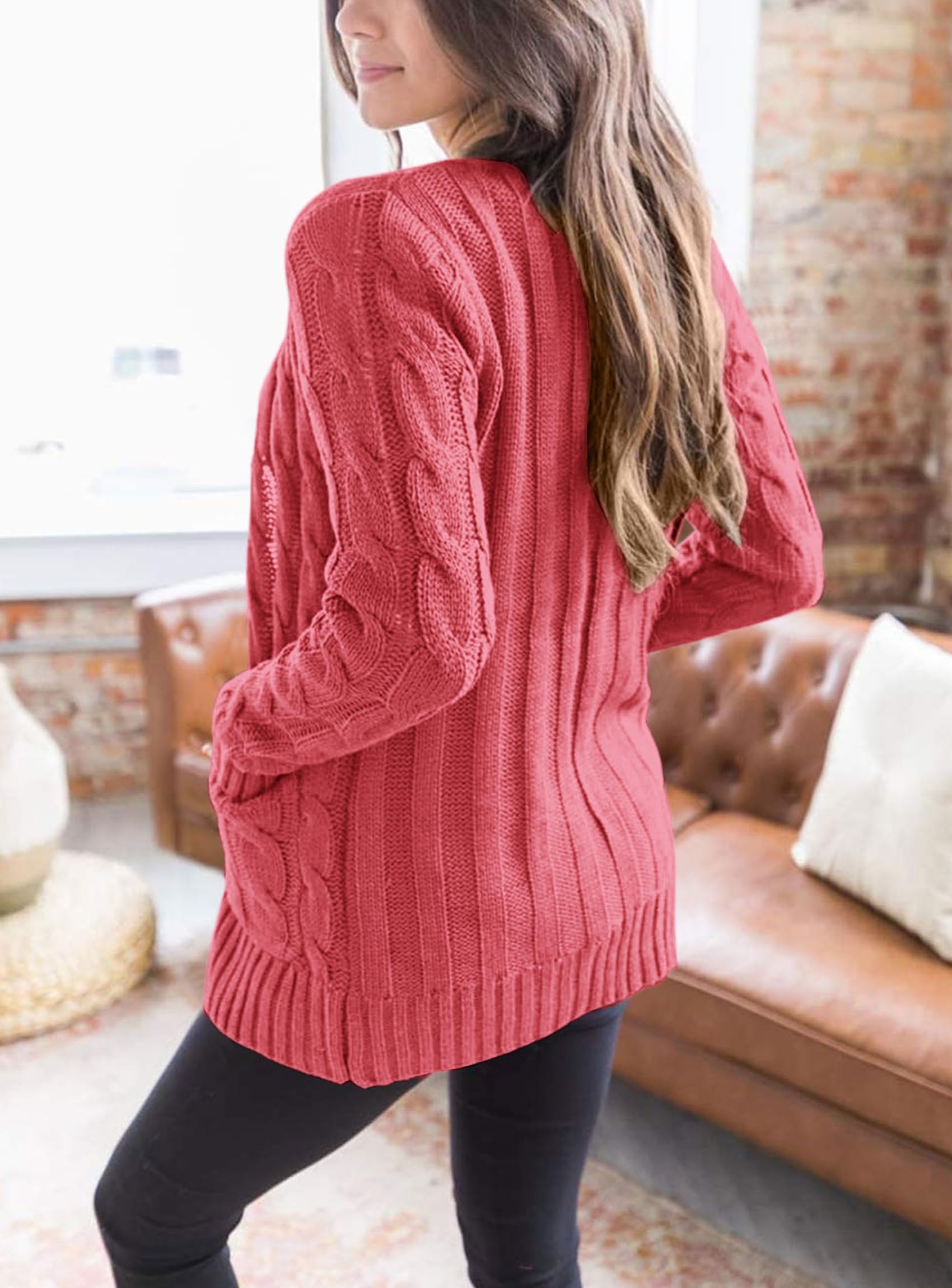 Women Chunky Cable Knit Cardigan Sweaters Fall Fashion Clothes