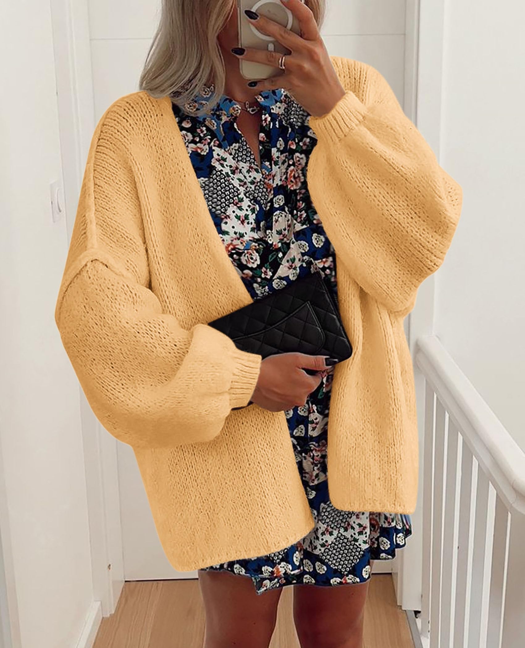 Womens Open Front Oversized Cardigan Sweaters,Light Yellow,XS