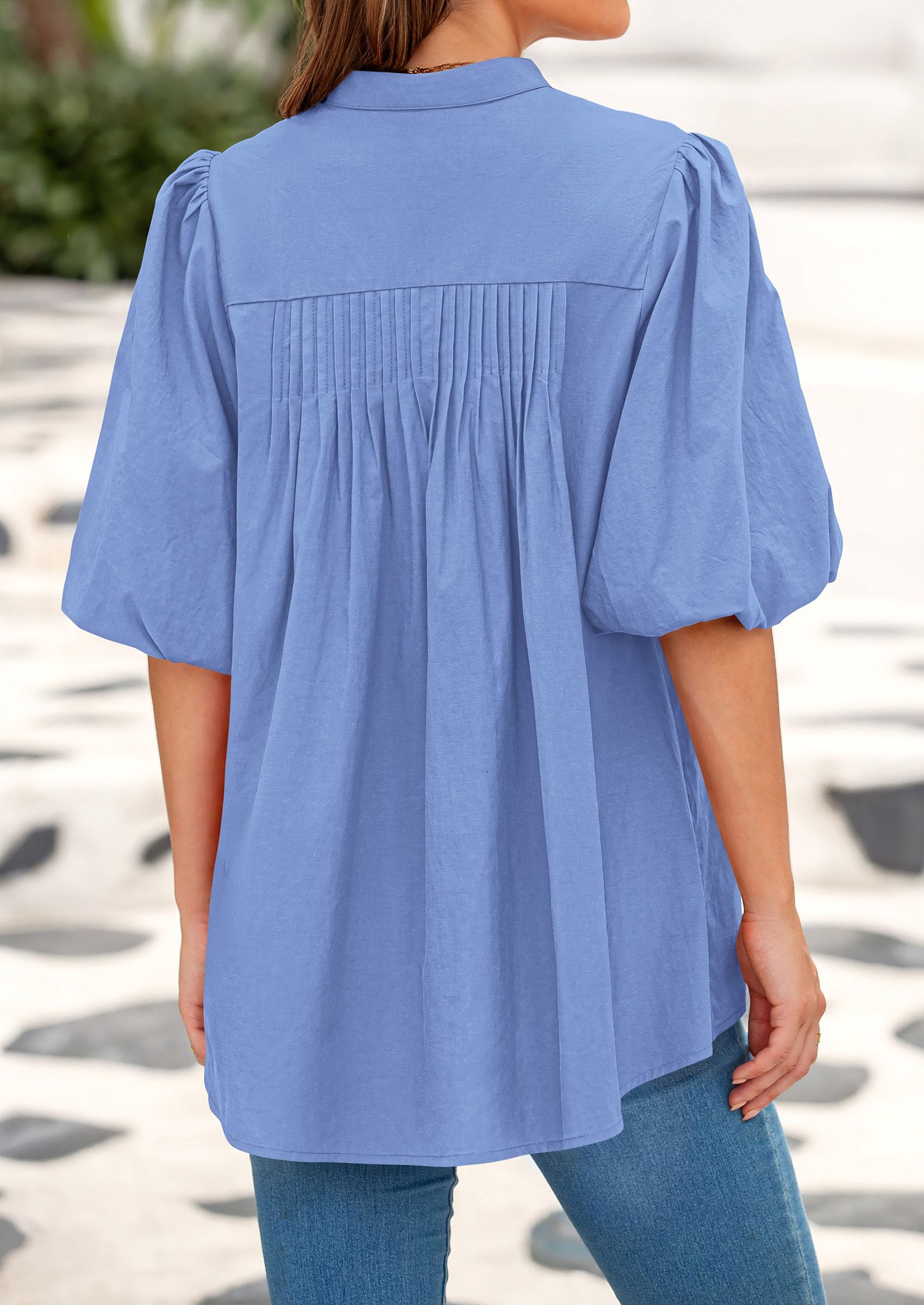 Short Sleeve Henley Shirts for Women,Light Blue,S