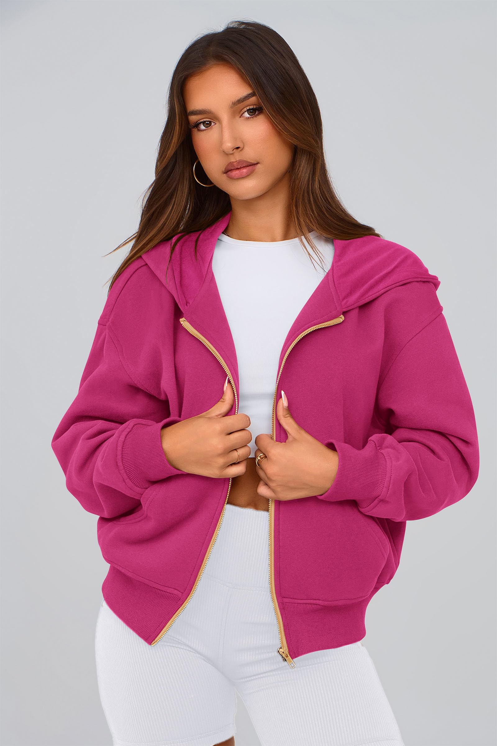 Hoodies for Women Fall Fashion Zip Up Fleece Plain Sweatshirt