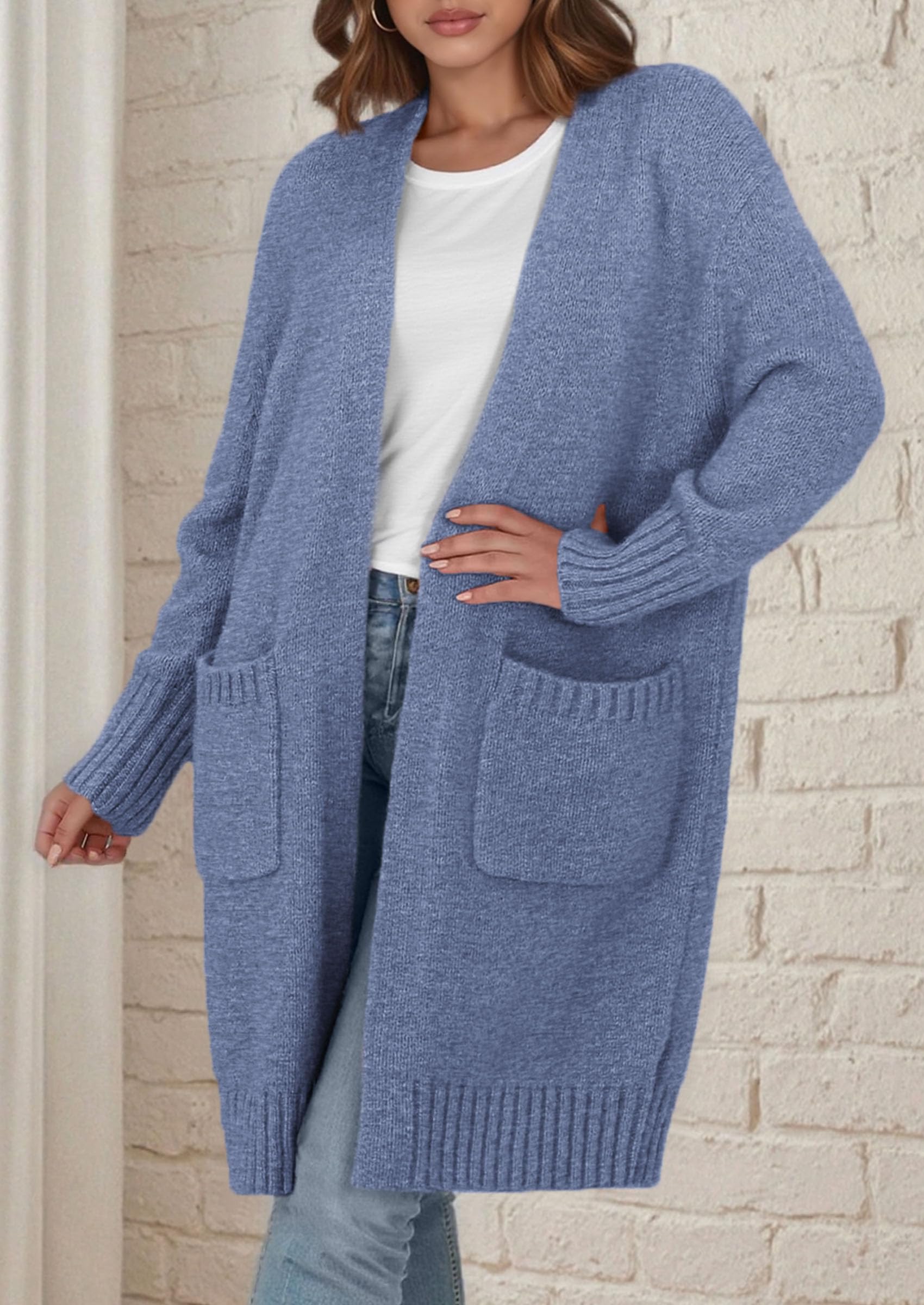 Open Front Cardigan Sweaters for Women,Grey Blue,S