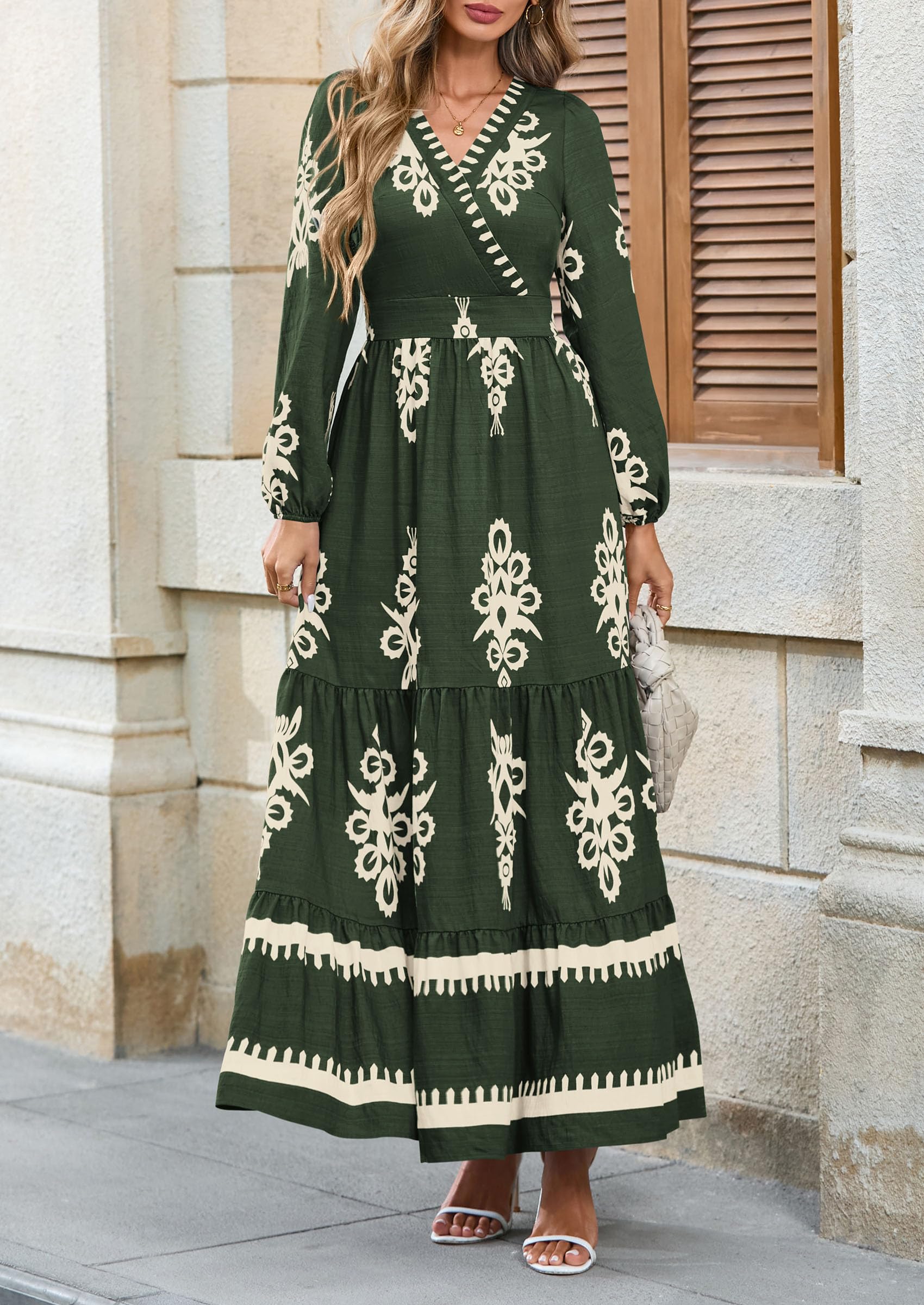 Women's Long Sleeve Floral Boho Maxi Wedding Guest Dress