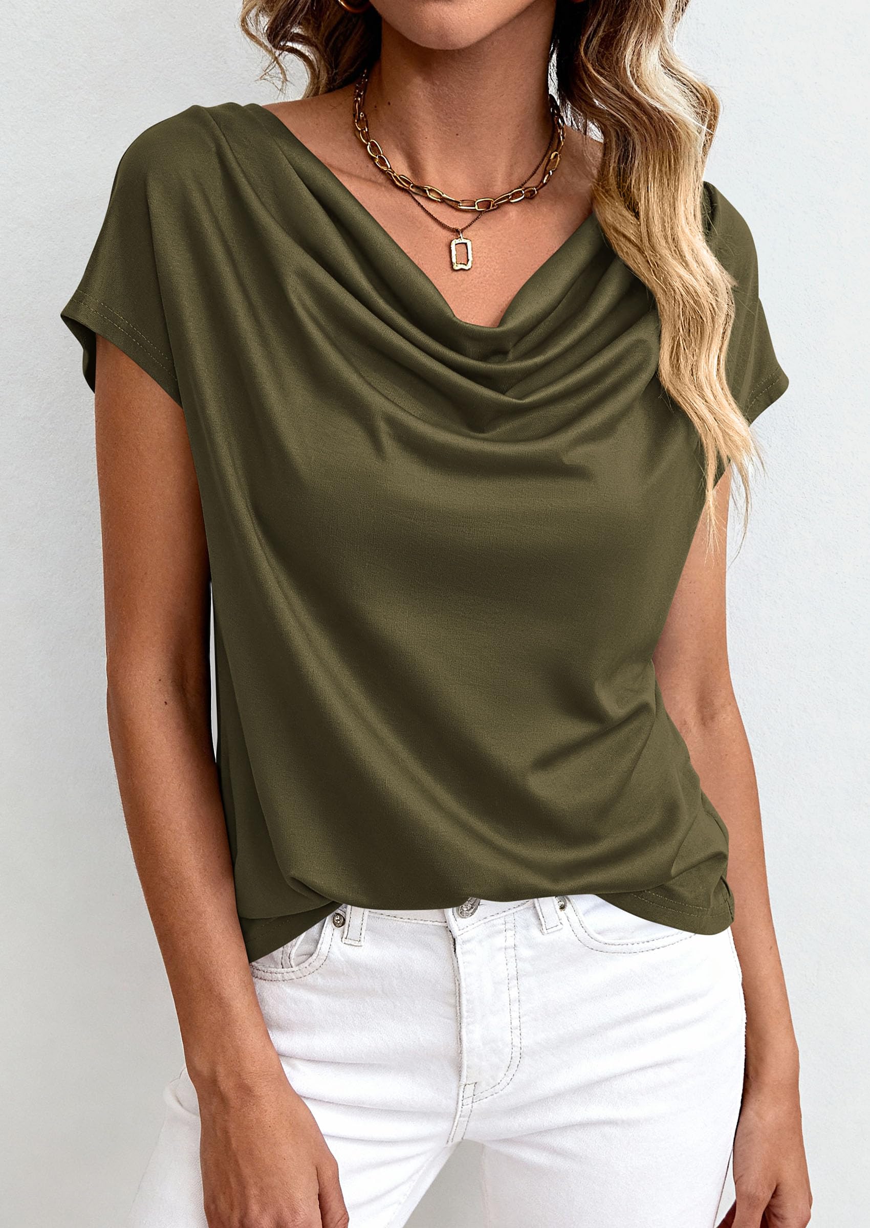 Womens Tops Dressy Business Casual Work Blouses, Army Green,XS