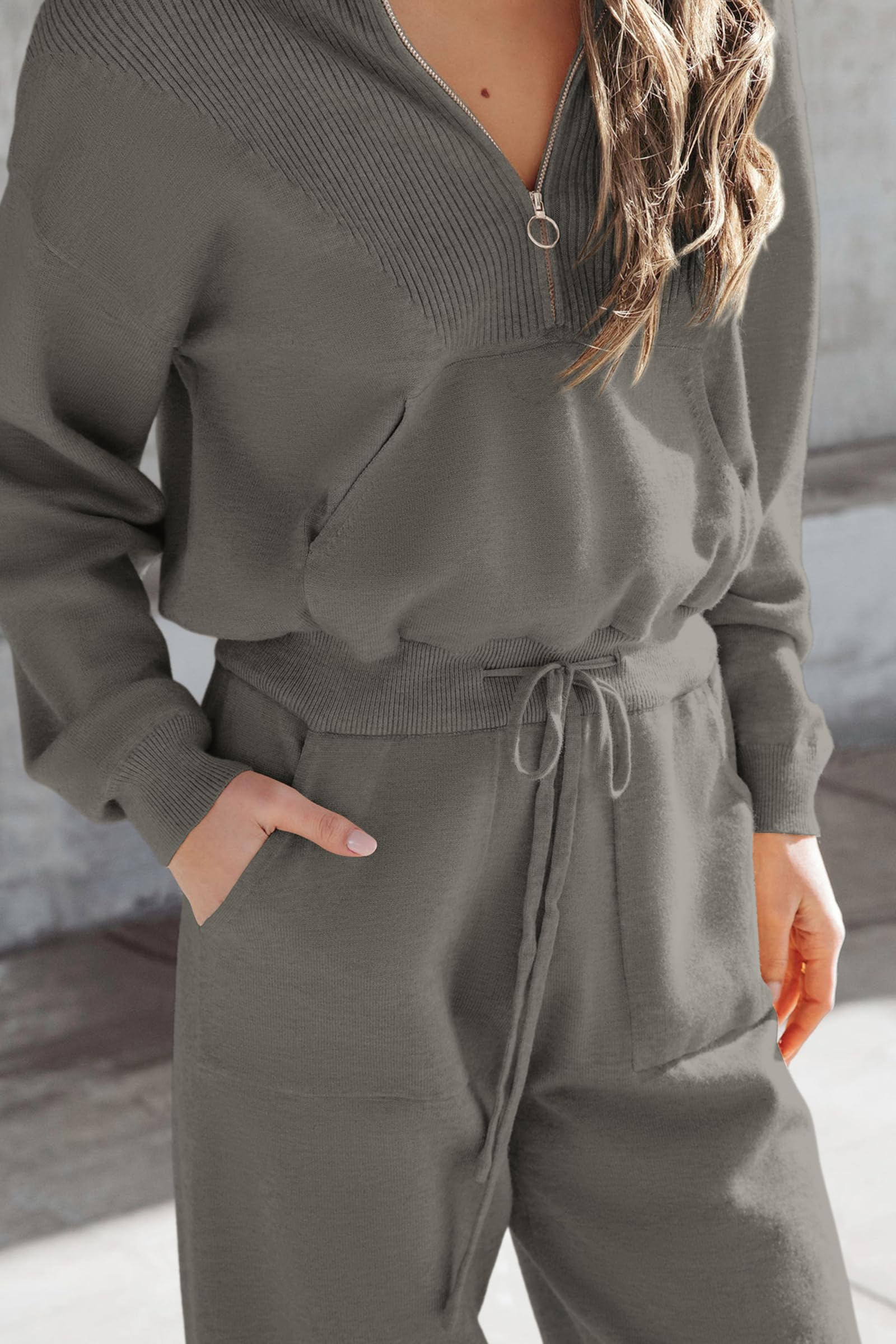 Women's 2 Piece Sweatsuits Set Fall Outfits(Dark Grey,S)