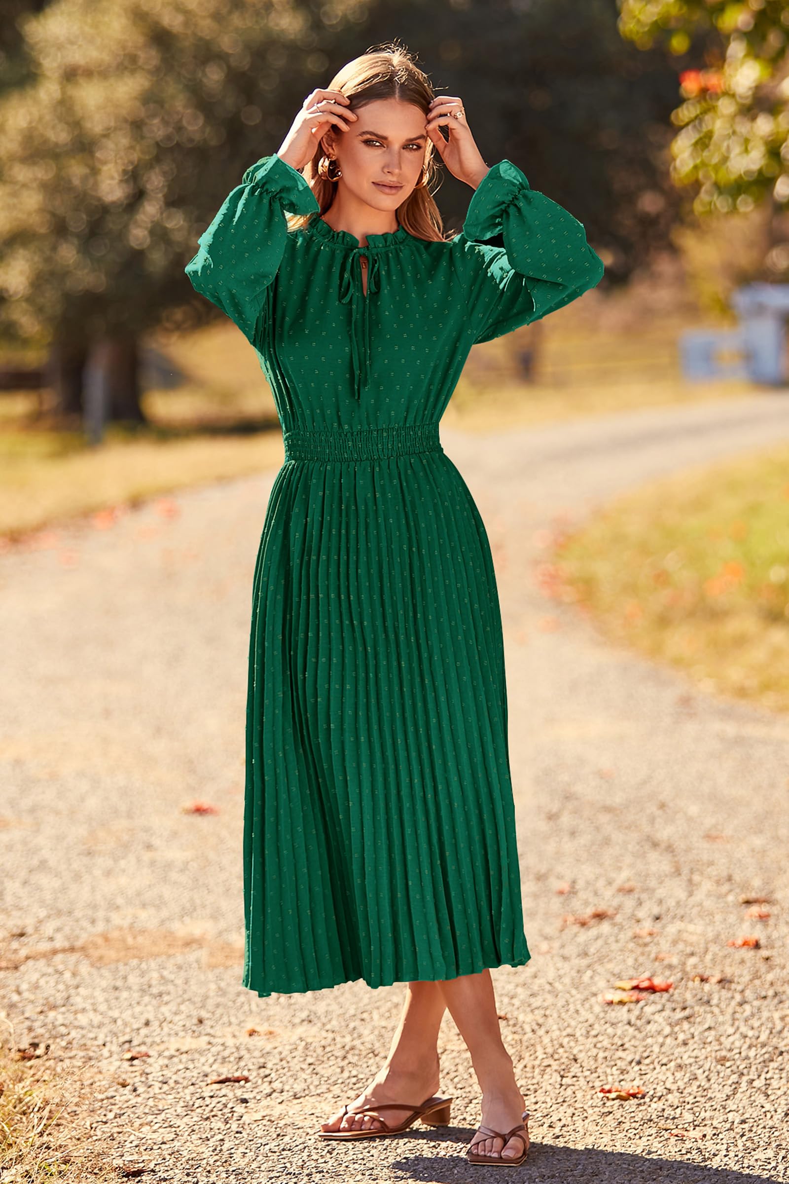 Women's Fall Midi Wedding Guest Dress(Dark Green,Small)