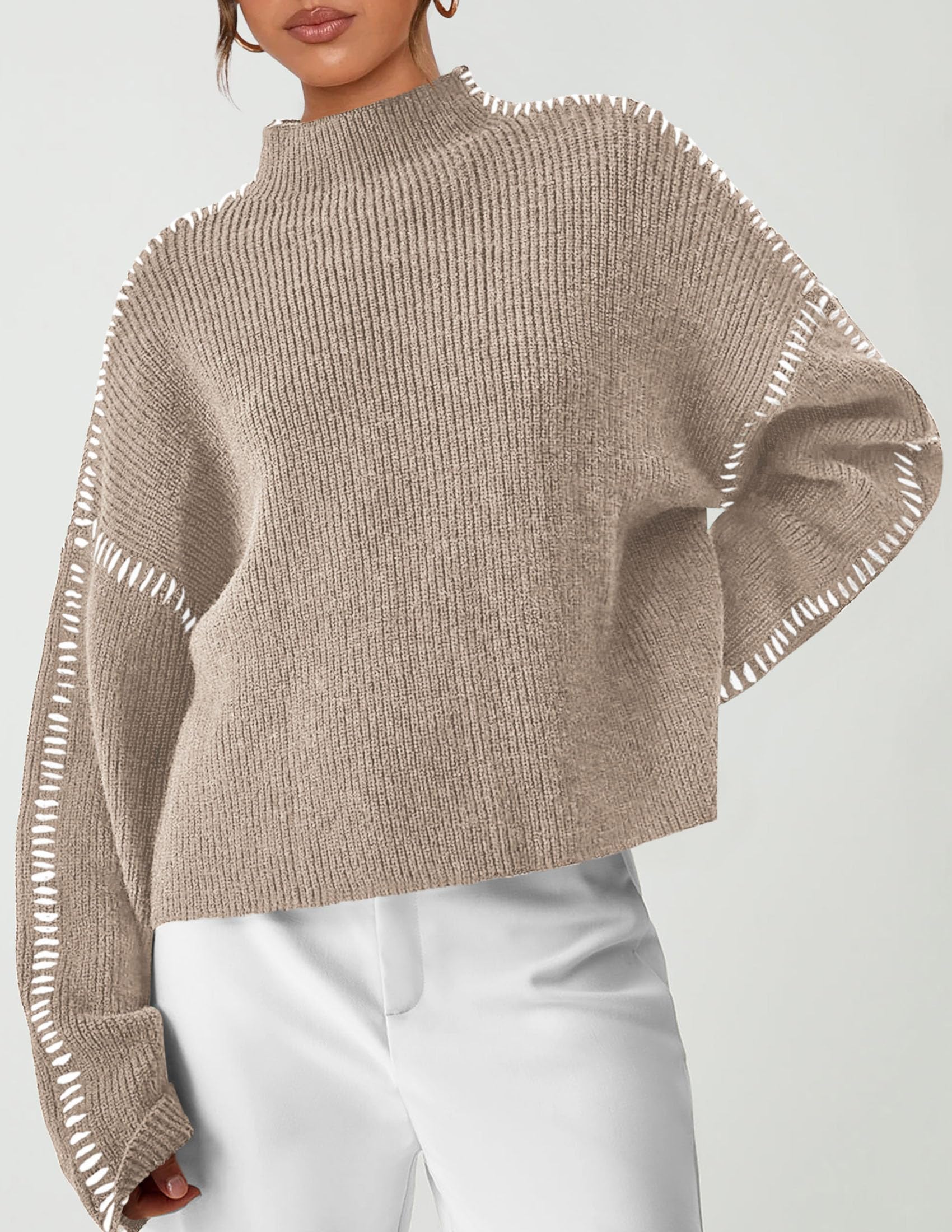 Womens Chunky Knit Oversized Pullover Sweaters,Camel,S