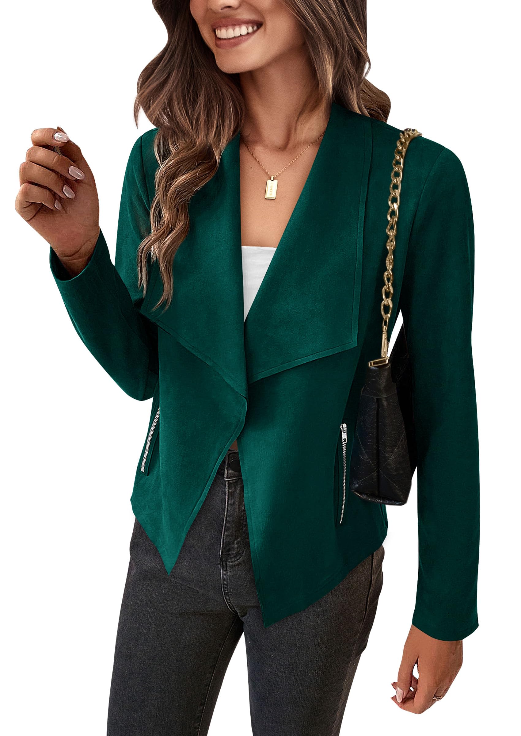 Women's Fall Fashion Faux Suede Jackets(Dark Green,Small)