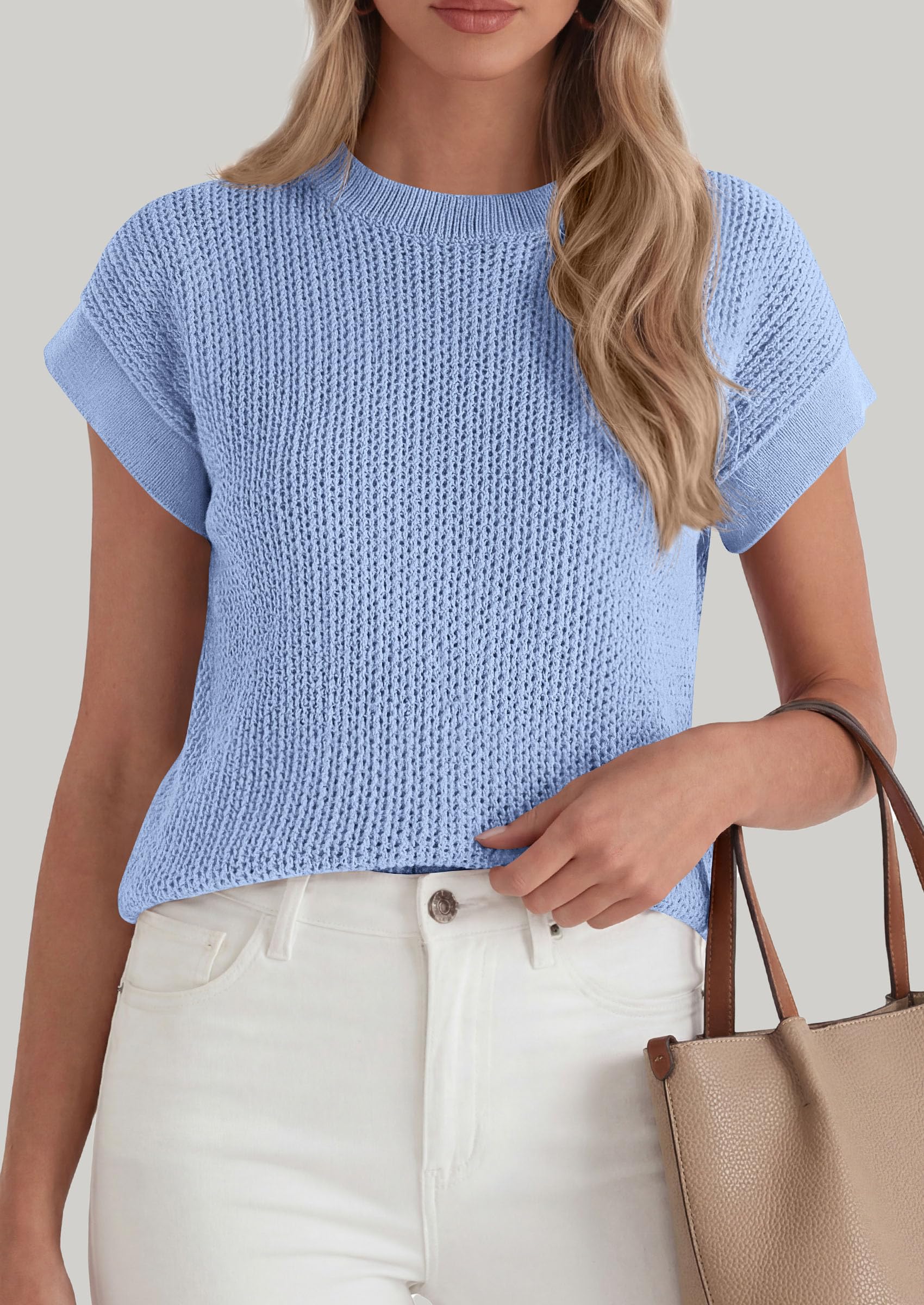 Women's Summer Sweater Vest Crochet Tops (Light Blue,S)