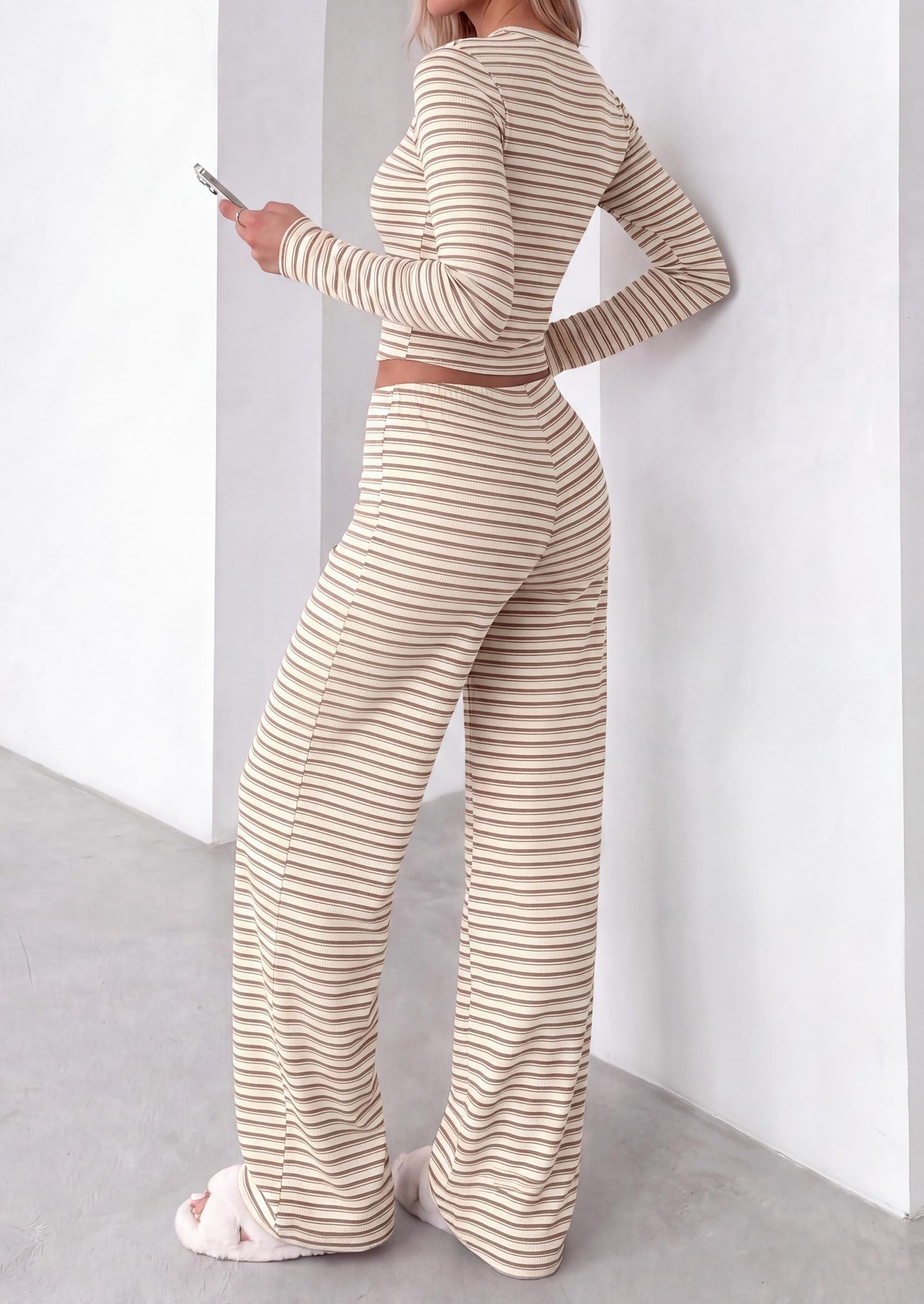 Lounge Sets for Women Fall 2 Piece Knit Matching Striped Set