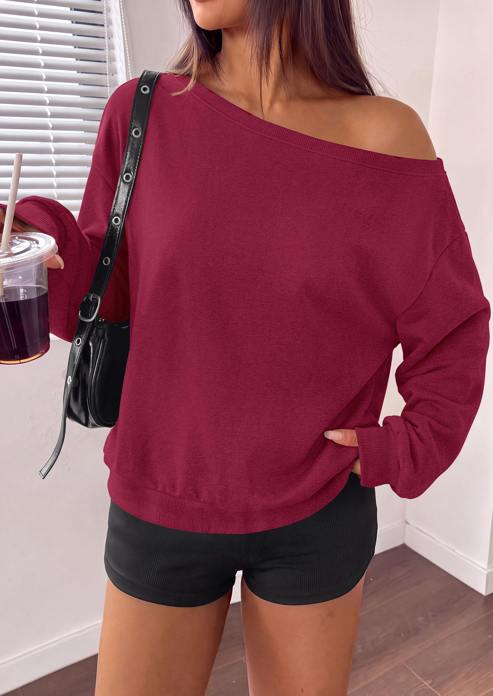 Womens Off The Shoulder Sweatshirt Fall Long Sleeve Tops