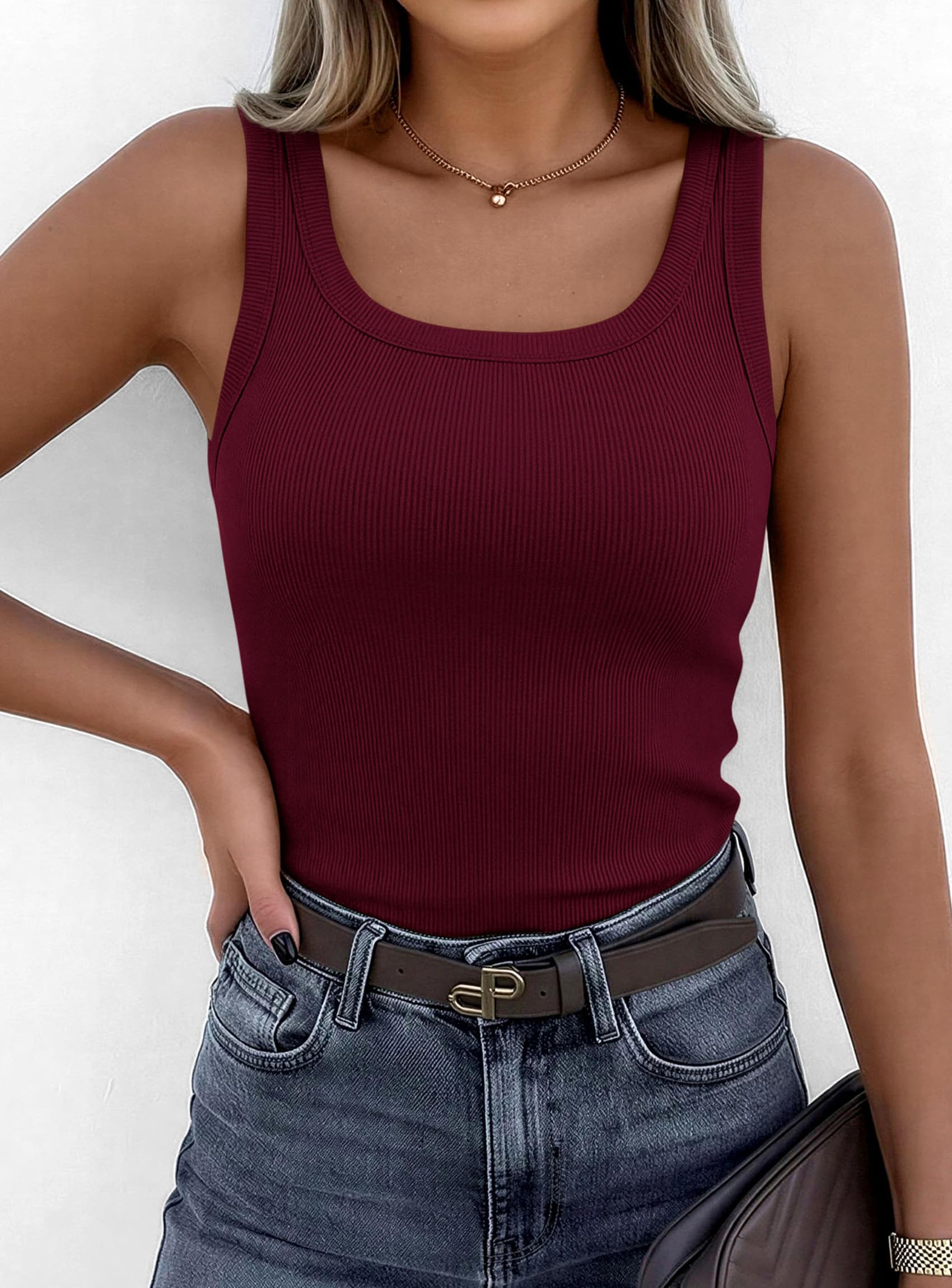Tank Tops for Women Summer Sleeveless Tops,Burgundy,M